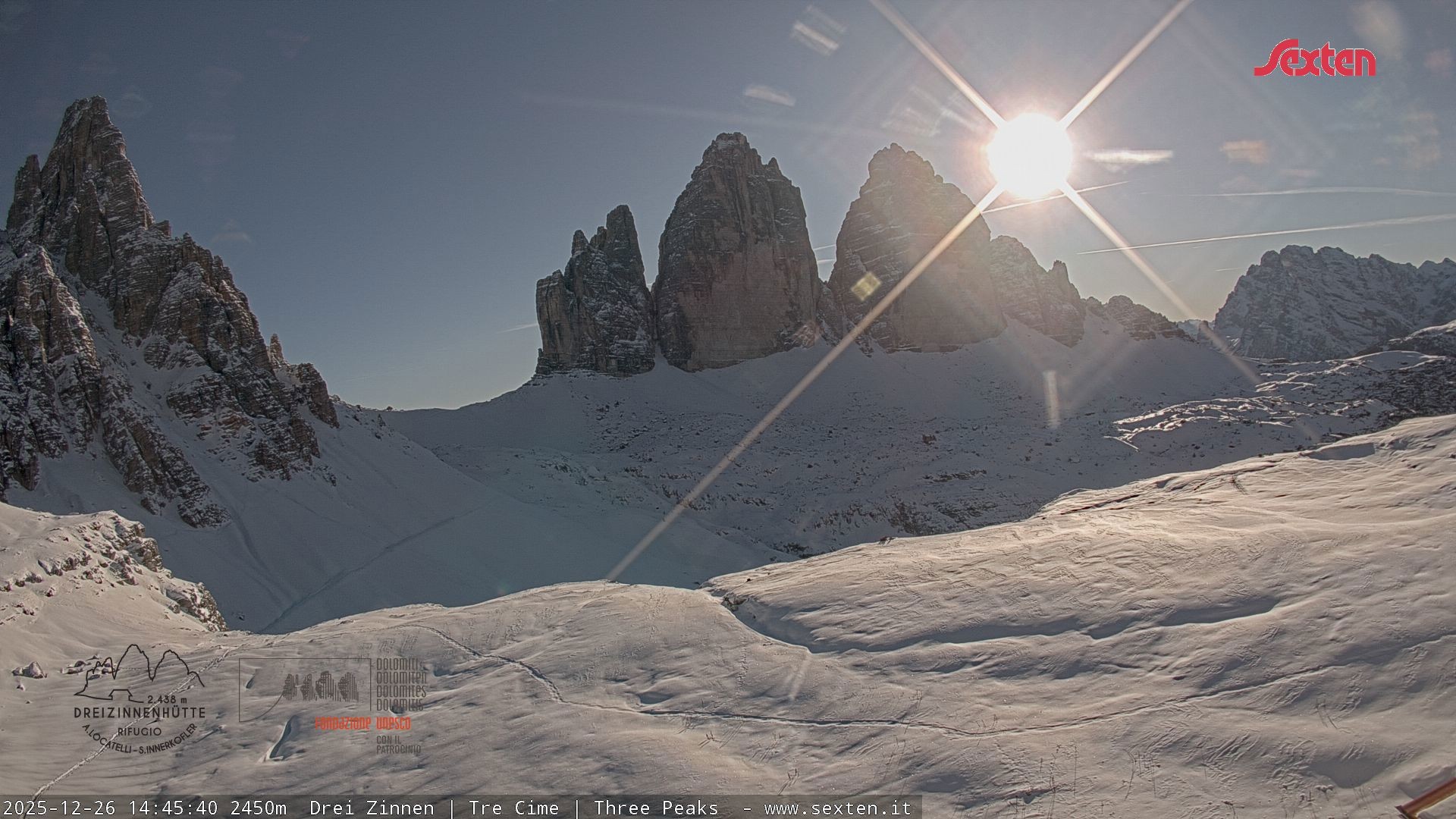 Archiv Foto Webcam Blick auf die 3 Zinnen von der Dreizinnenhütte
