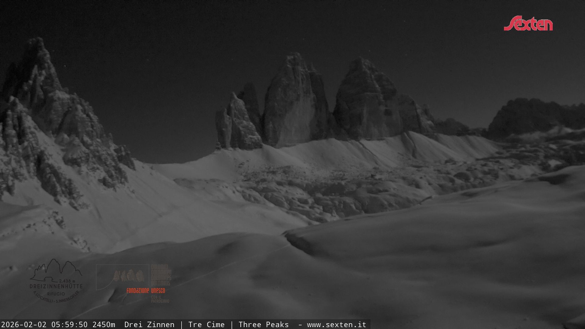 Archiv Foto Webcam Blick auf die 3 Zinnen von der Dreizinnenhütte
