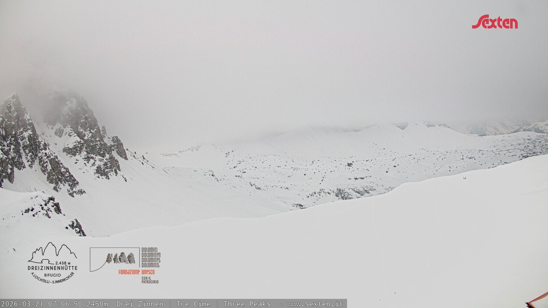 Archiv Foto Webcam Blick auf die 3 Zinnen von der Dreizinnenhütte
