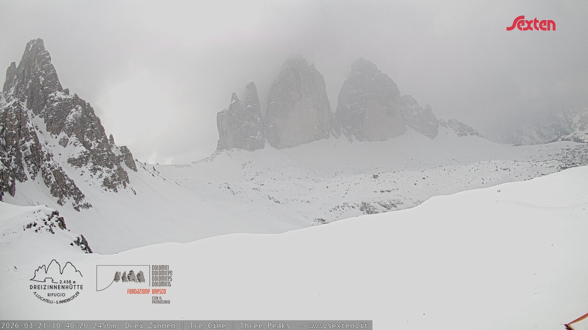 Archiv Foto Webcam Blick auf die 3 Zinnen von der Dreizinnenhütte
