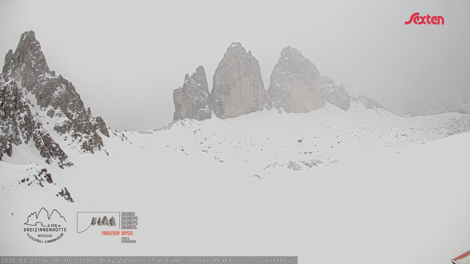 Archiv Foto Webcam Blick auf die 3 Zinnen von der Dreizinnenhütte
