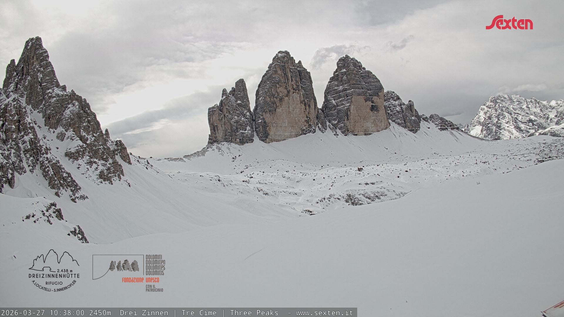 Archiv Foto Webcam Blick auf die 3 Zinnen von der Dreizinnenhütte