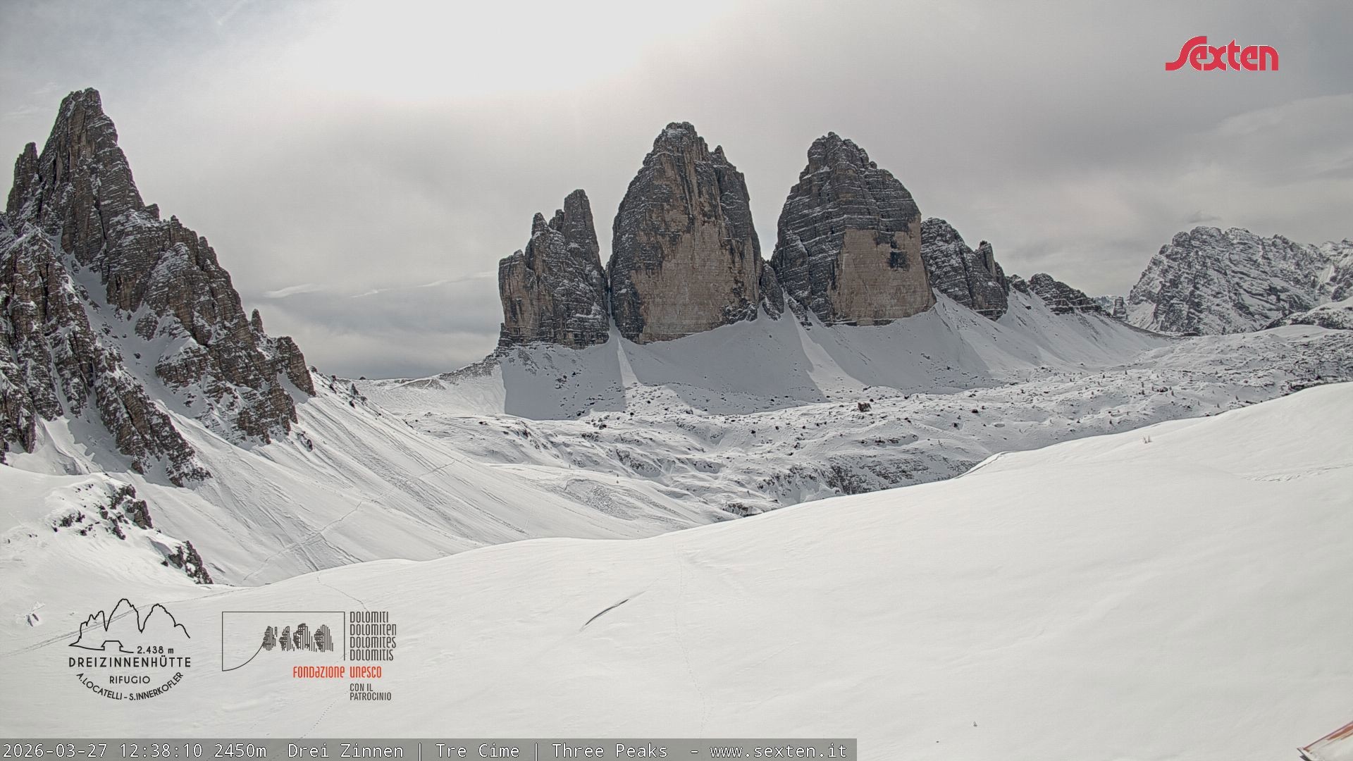 Archiv Foto Webcam Blick auf die 3 Zinnen von der Dreizinnenhütte
