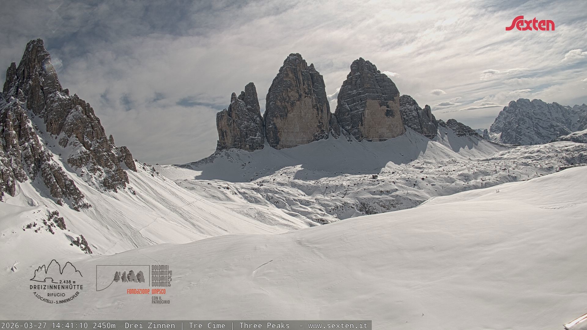 Archiv Foto Webcam Blick auf die 3 Zinnen von der Dreizinnenhütte