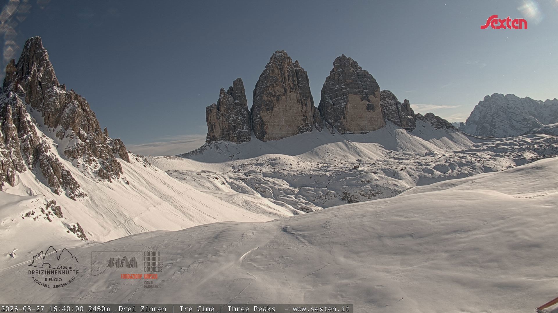 Archiv Foto Webcam Blick auf die 3 Zinnen von der Dreizinnenhütte