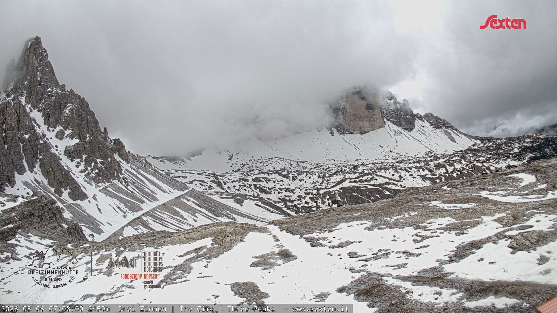 Archiv Foto Webcam Blick auf die 3 Zinnen von der Dreizinnenhütte