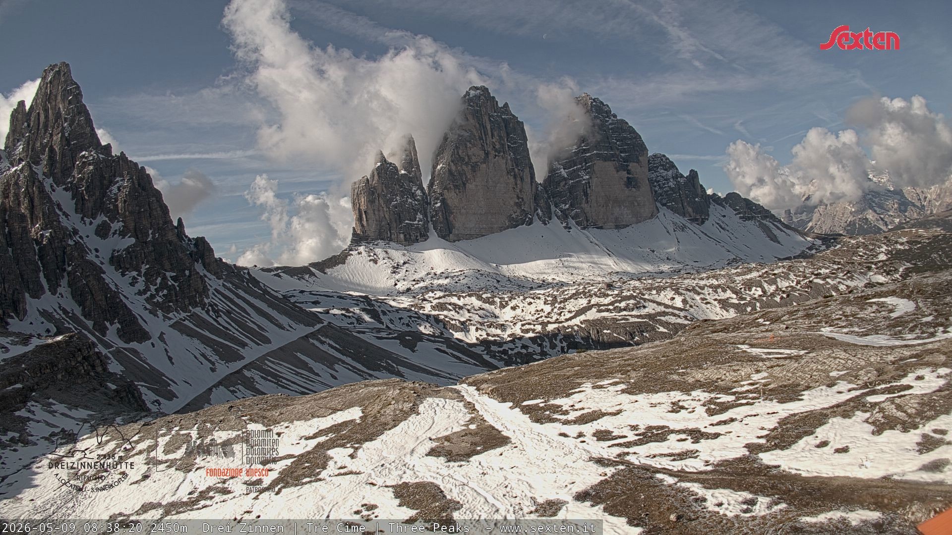 Archiv Foto Webcam Blick auf die 3 Zinnen von der Dreizinnenhütte
