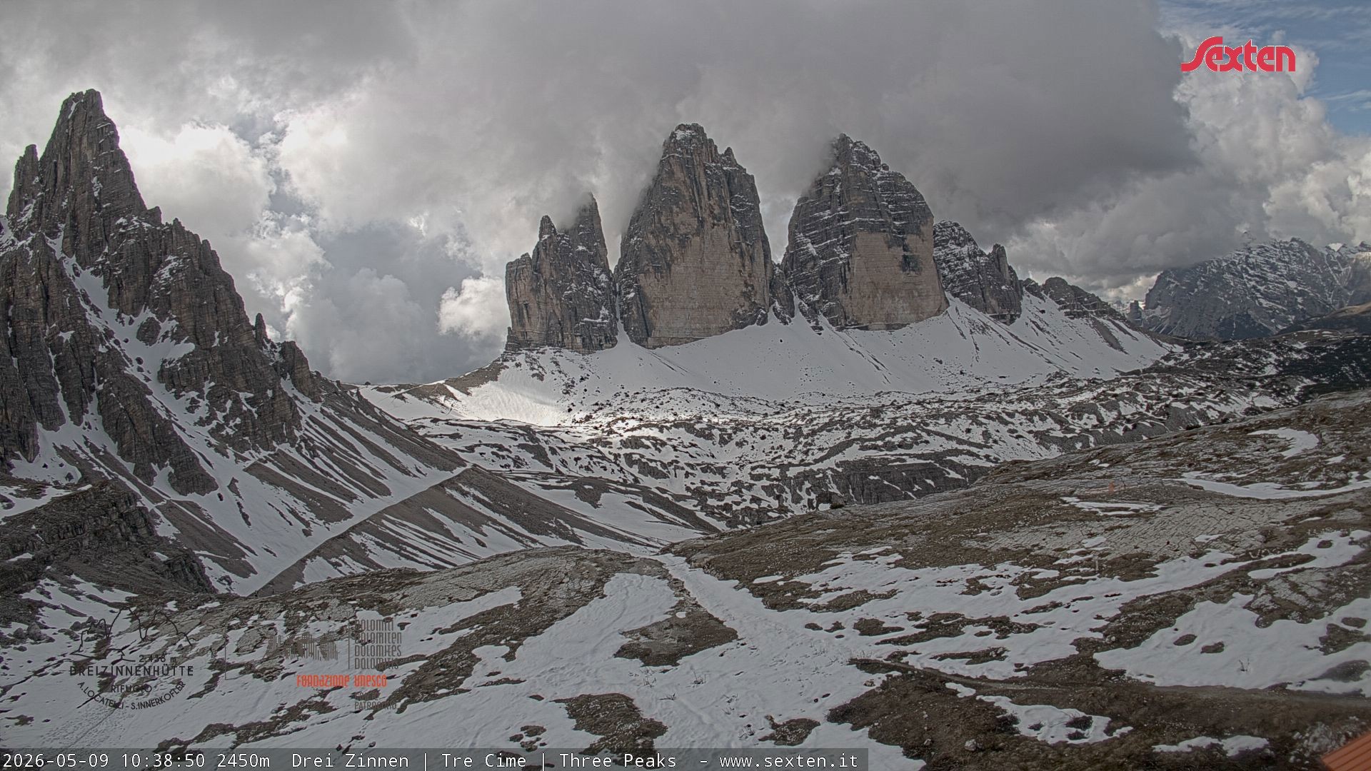 Archiv Foto Webcam Blick auf die 3 Zinnen von der Dreizinnenhütte