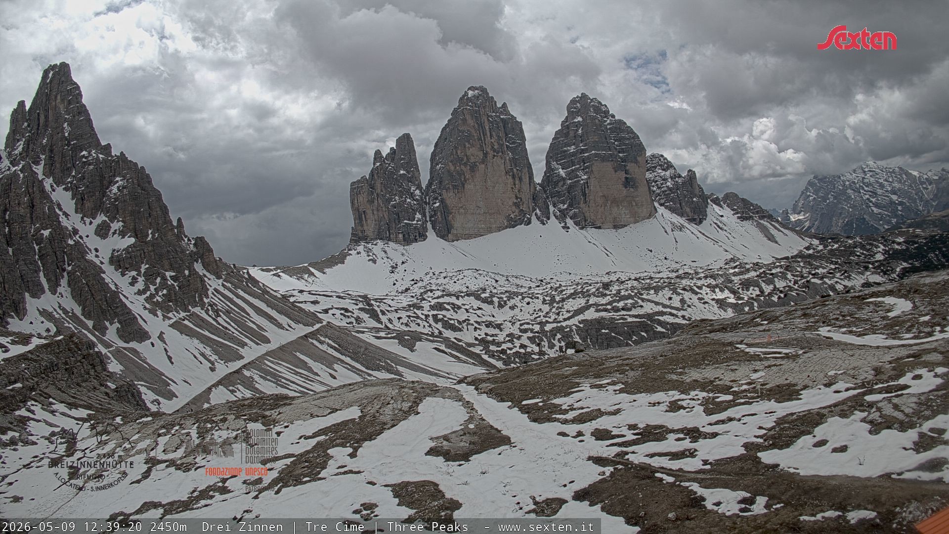Archiv Foto Webcam Blick auf die 3 Zinnen von der Dreizinnenhütte