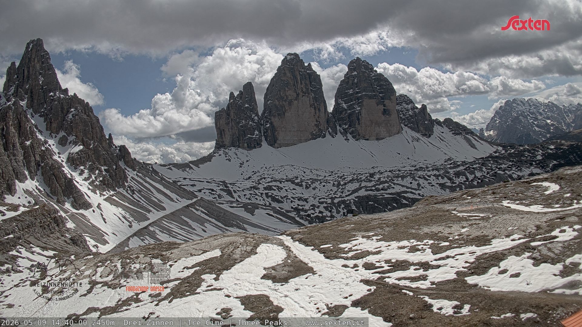 Archiv Foto Webcam Blick auf die 3 Zinnen von der Dreizinnenhütte