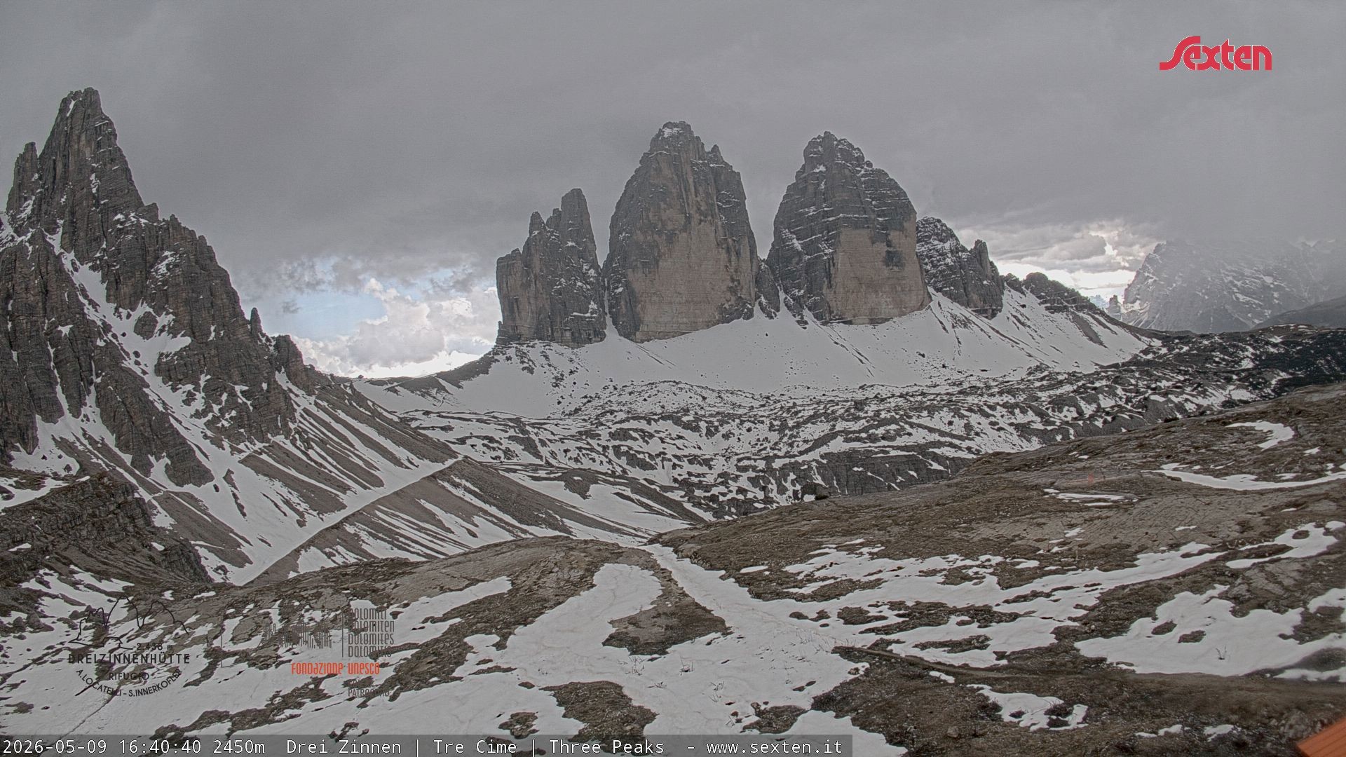 Archiv Foto Webcam Blick auf die 3 Zinnen von der Dreizinnenhütte