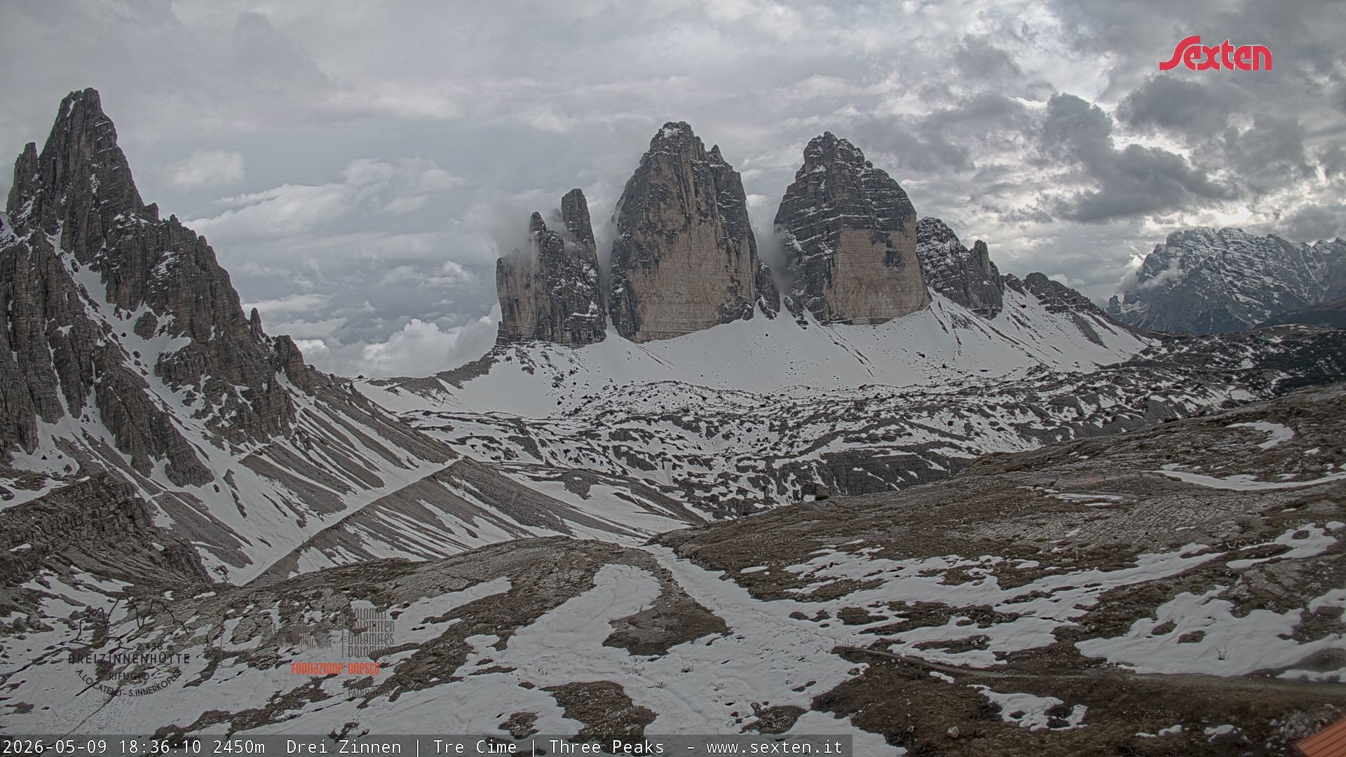 Archiv Foto Webcam Blick auf die 3 Zinnen von der Dreizinnenhütte