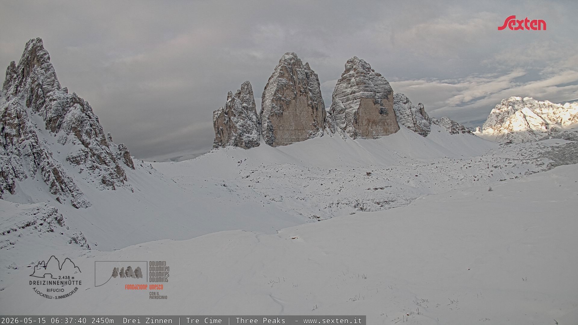 Archiv Foto Webcam Blick auf die 3 Zinnen von der Dreizinnenhütte