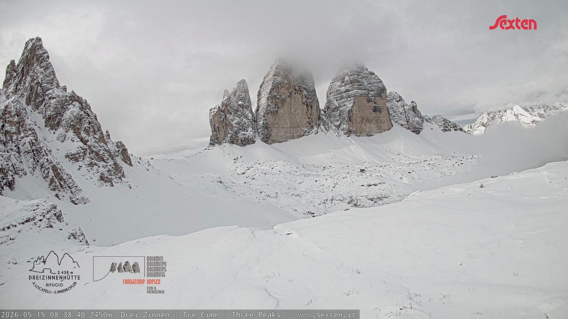 Archiv Foto Webcam Blick auf die 3 Zinnen von der Dreizinnenhütte