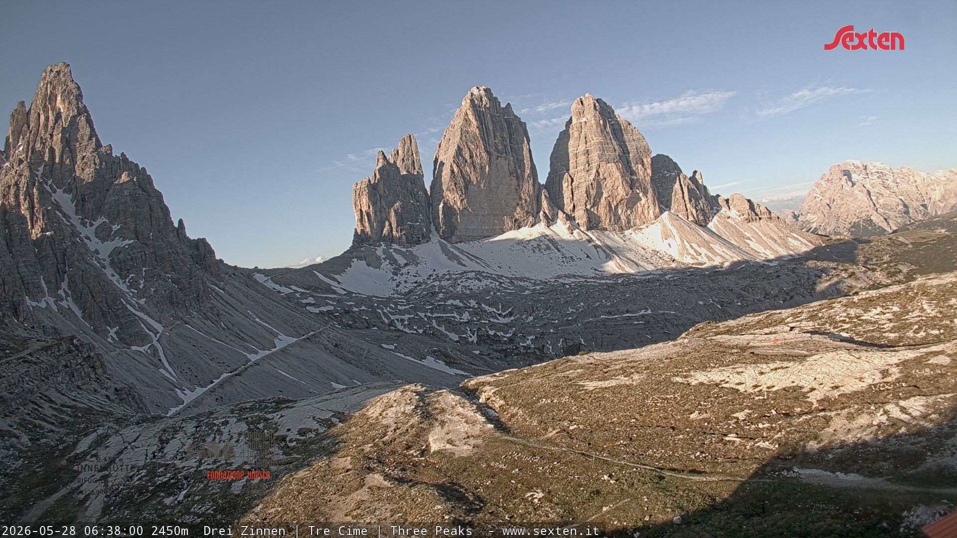 Archiv Foto Webcam Blick auf die 3 Zinnen von der Dreizinnenhütte