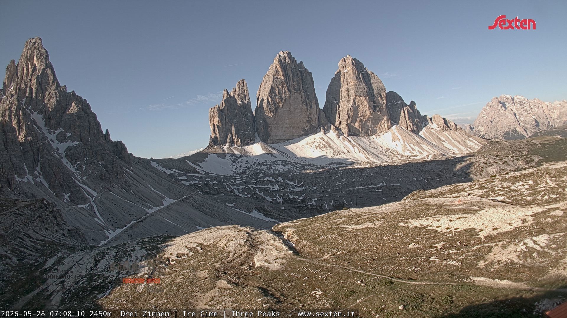 Archiv Foto Webcam Blick auf die 3 Zinnen von der Dreizinnenhütte