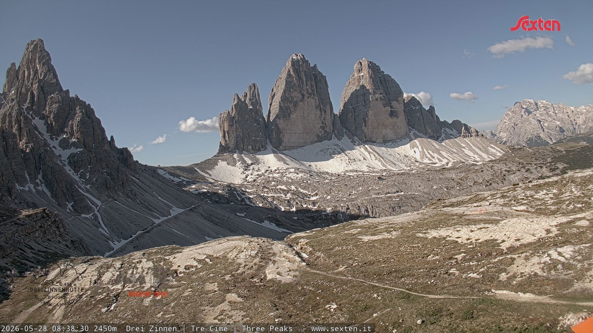Archiv Foto Webcam Blick auf die 3 Zinnen von der Dreizinnenhütte