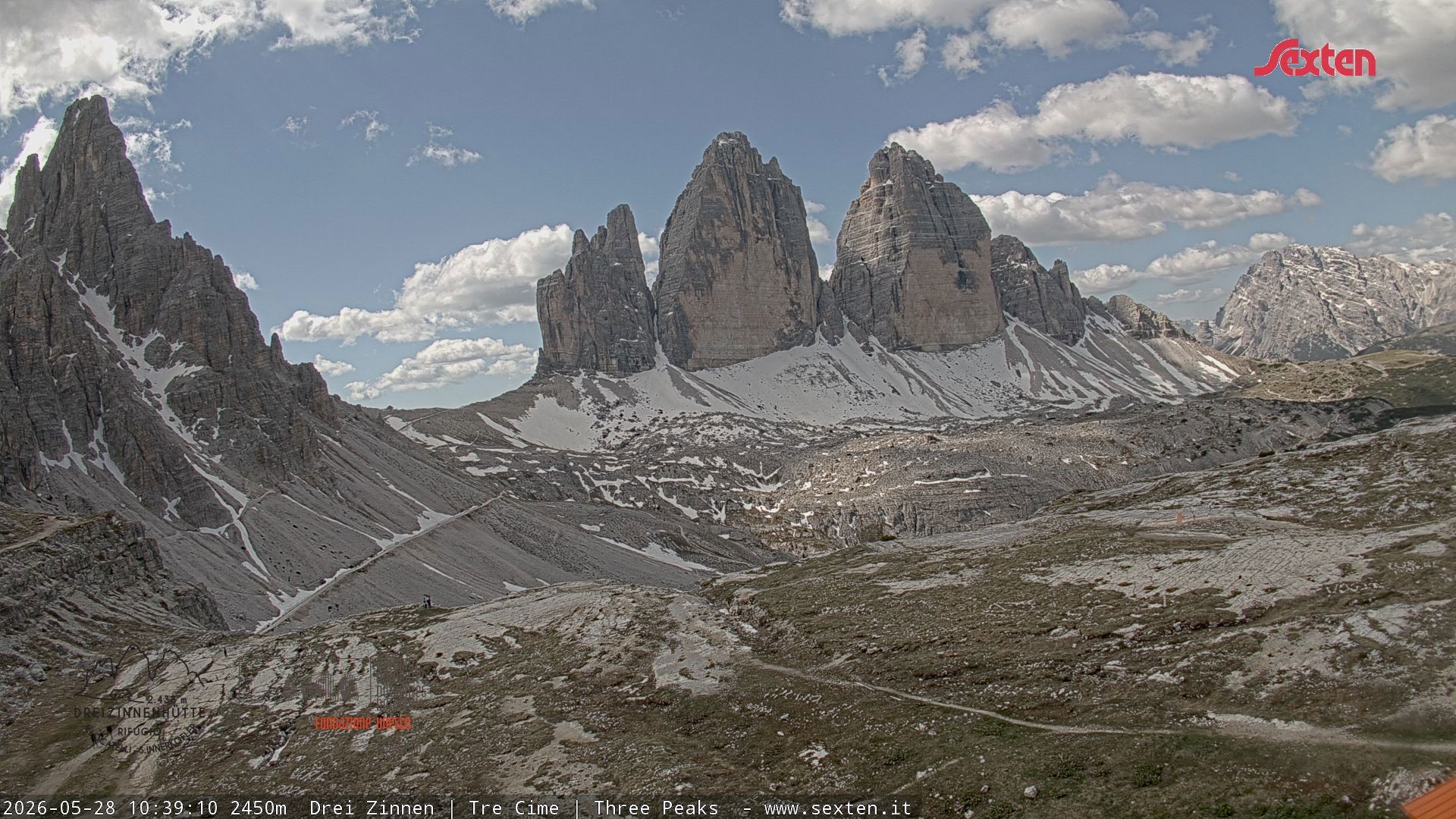 Archiv Foto Webcam Blick auf die 3 Zinnen von der Dreizinnenhütte