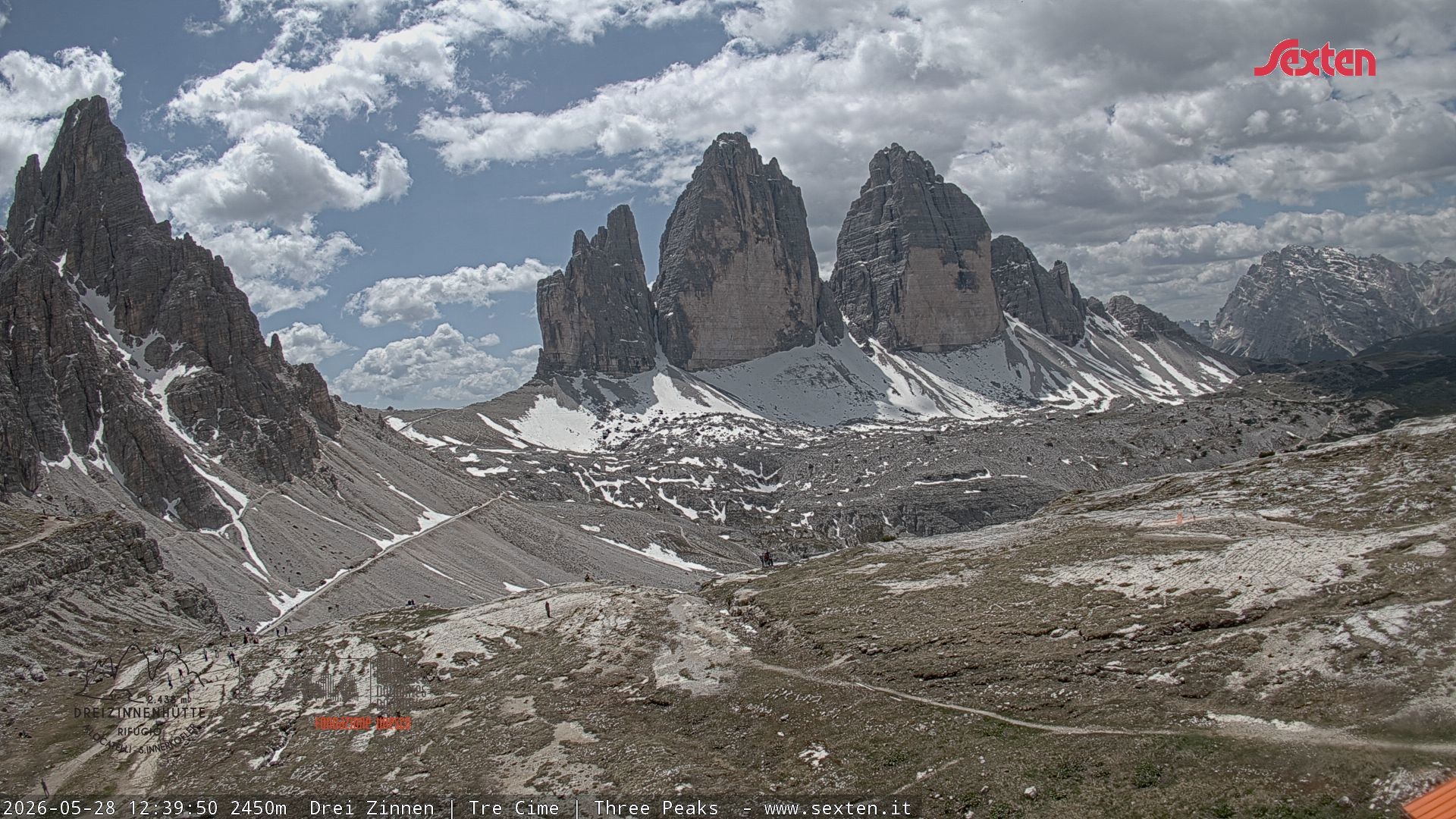 Archiv Foto Webcam Blick auf die 3 Zinnen von der Dreizinnenhütte