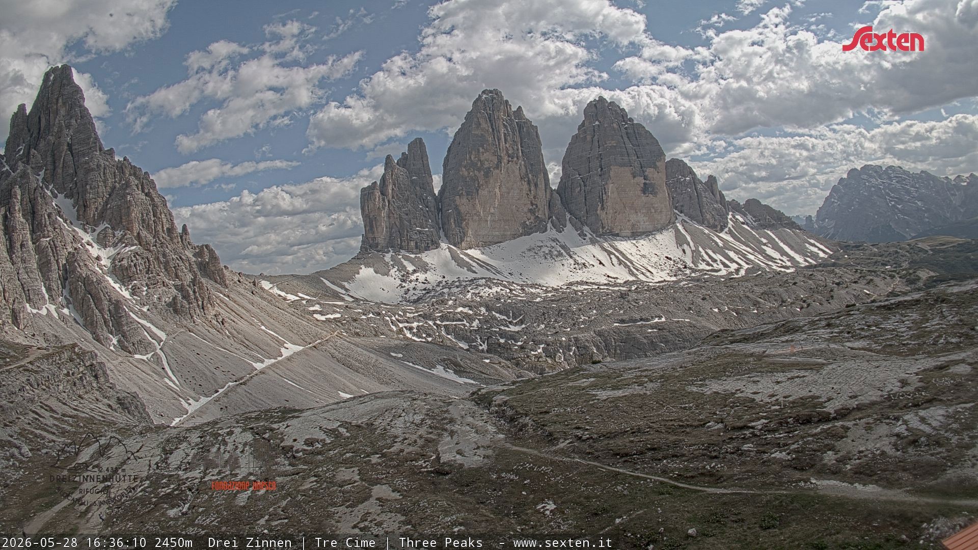 Archiv Foto Webcam Blick auf die 3 Zinnen von der Dreizinnenhütte