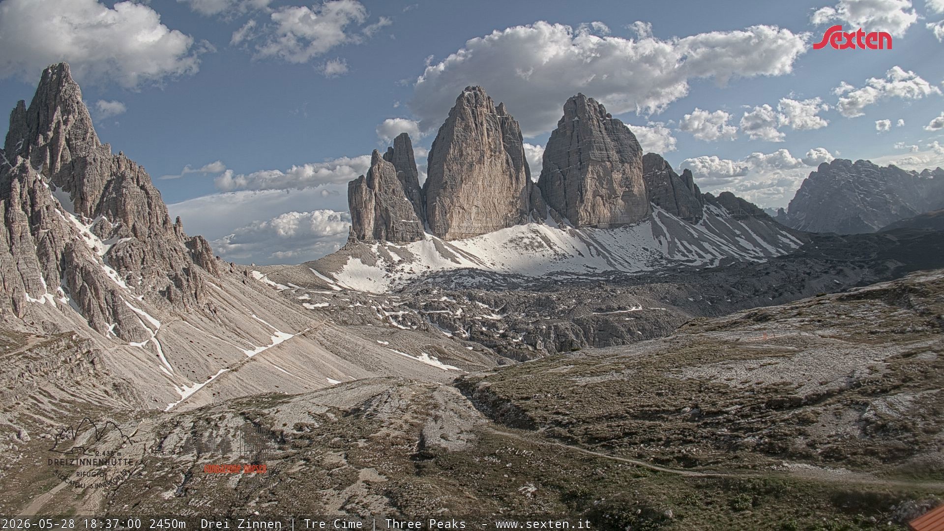 Archiv Foto Webcam Blick auf die 3 Zinnen von der Dreizinnenhütte