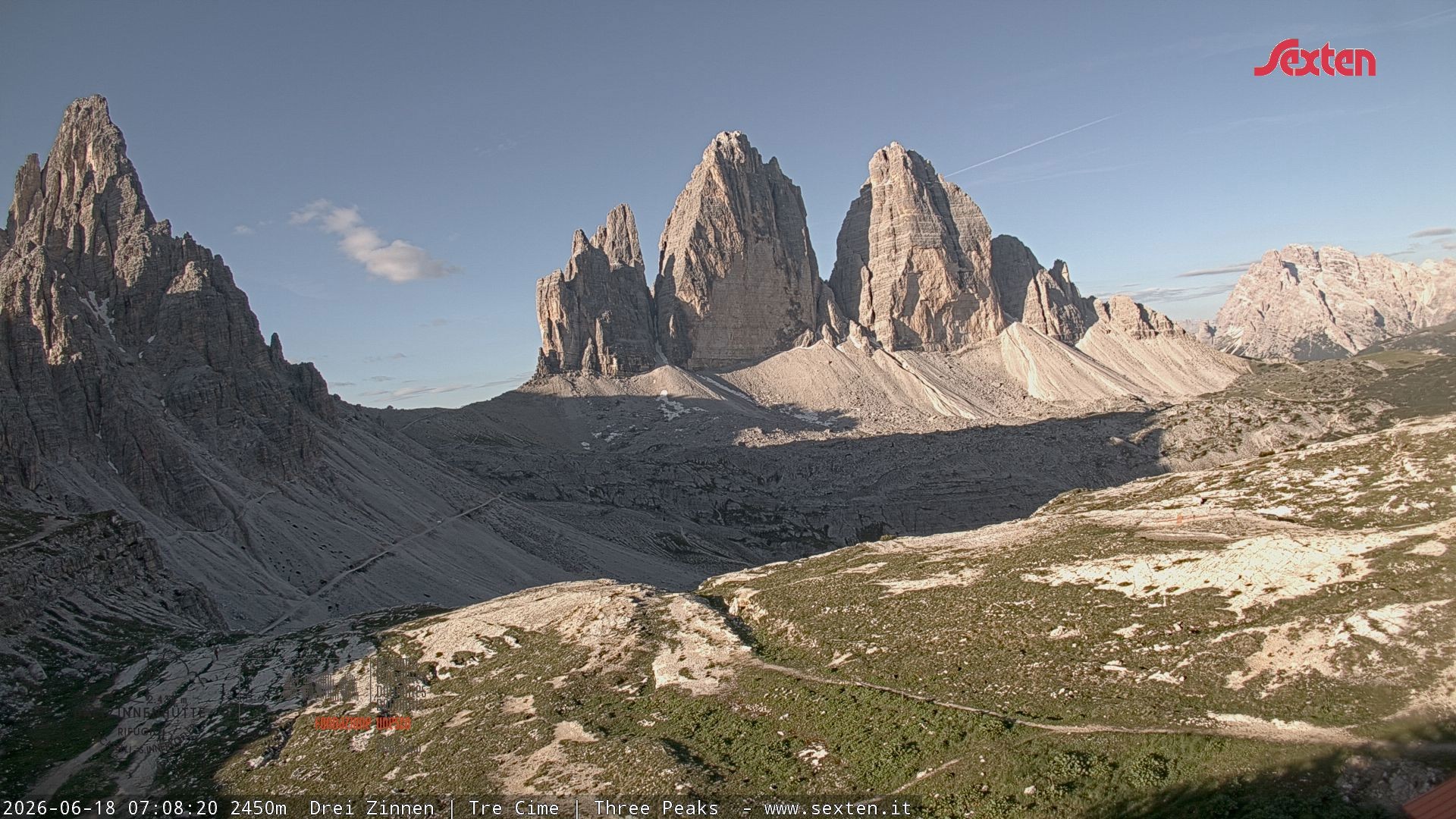 Archiv Foto Webcam Blick auf die 3 Zinnen von der Dreizinnenhütte