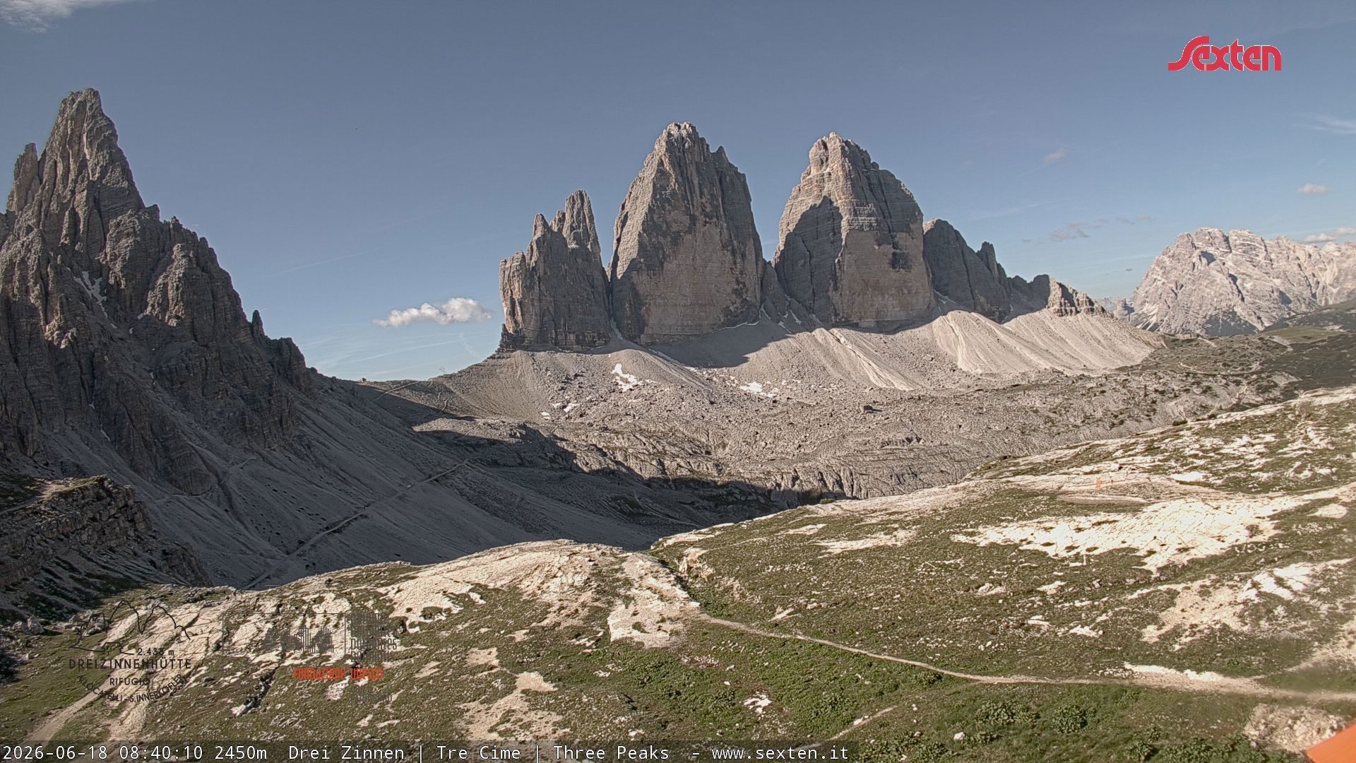 Archiv Foto Webcam Blick auf die 3 Zinnen von der Dreizinnenhütte