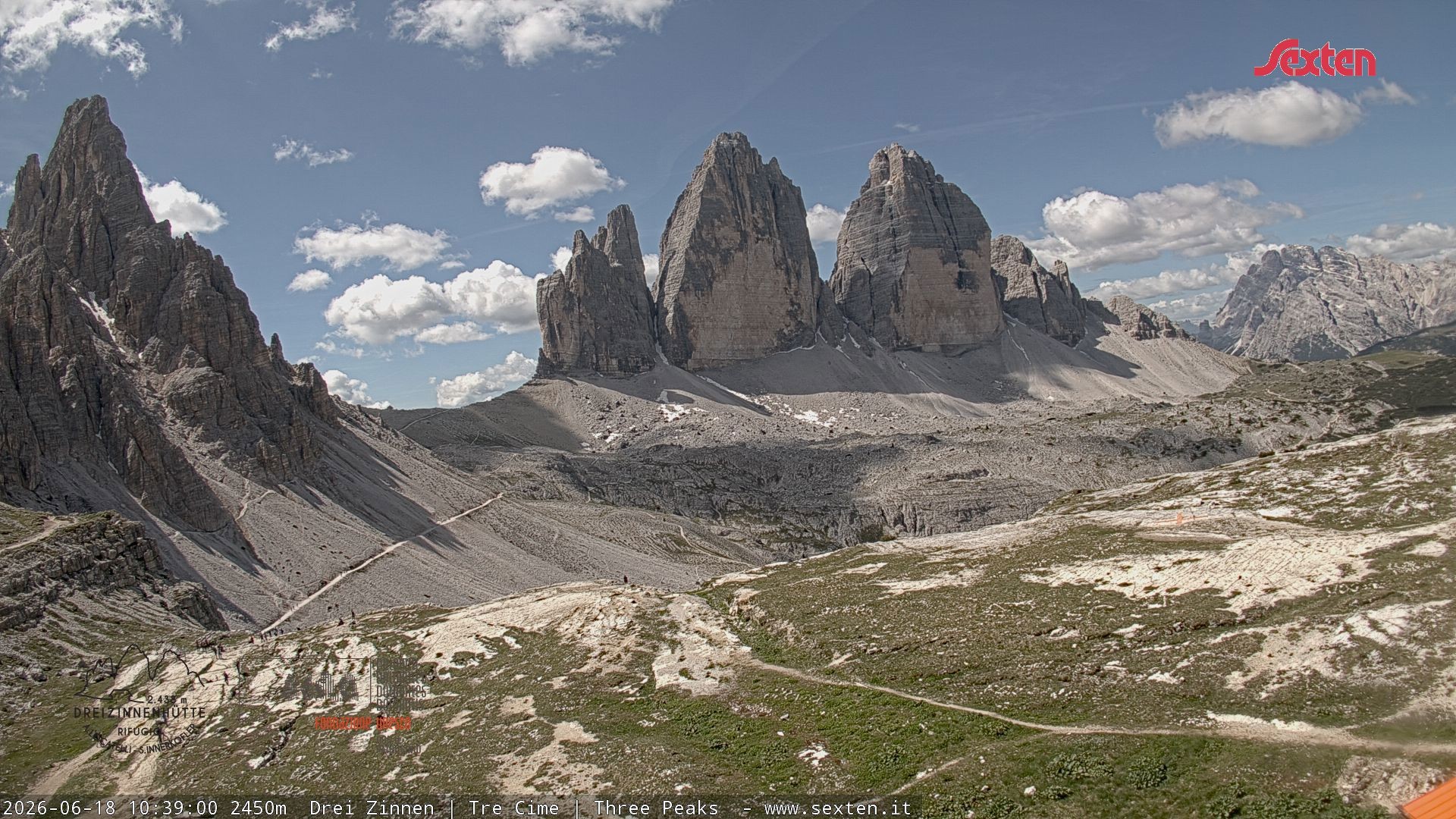 Archiv Foto Webcam Blick auf die 3 Zinnen von der Dreizinnenhütte