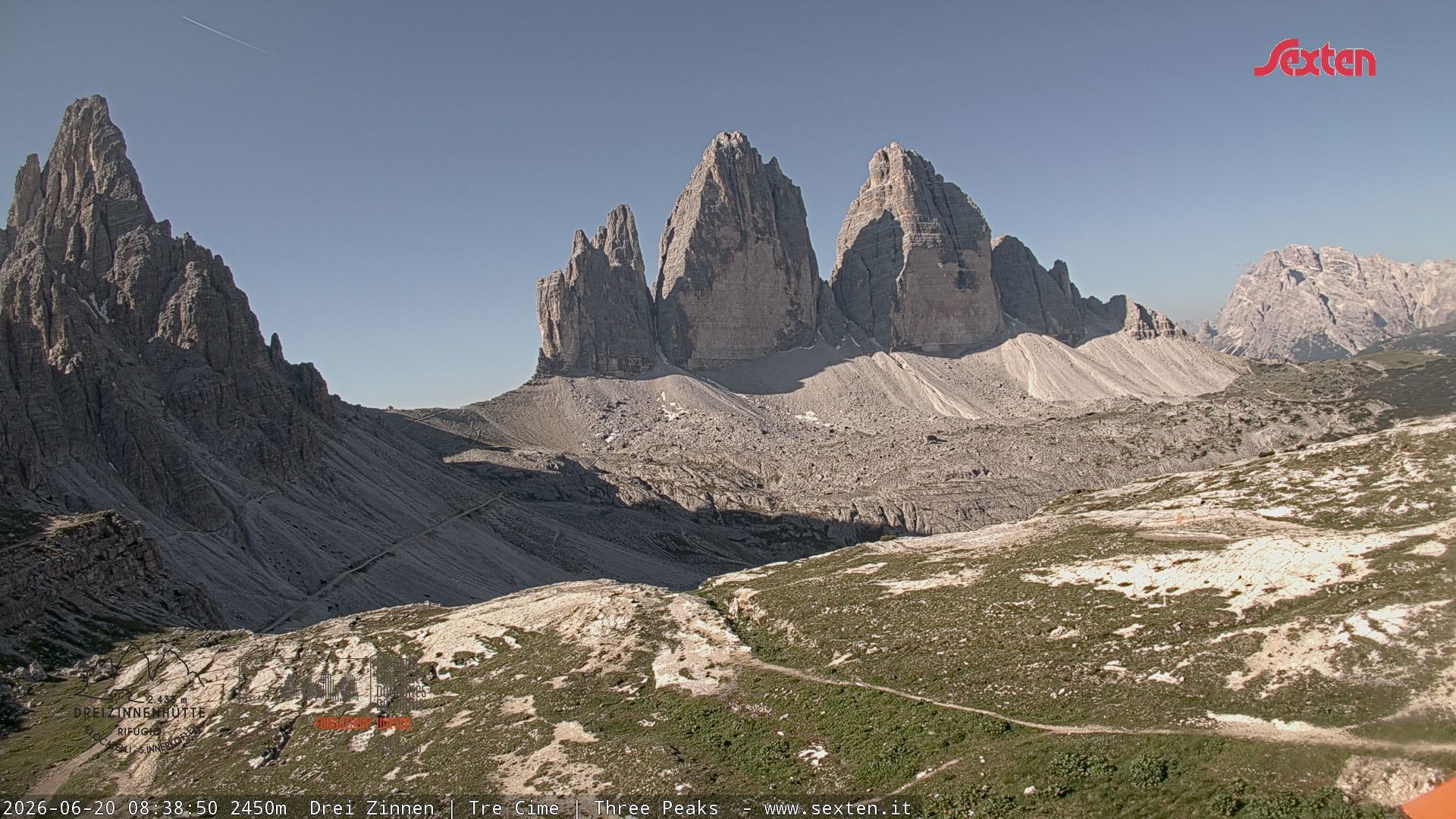 Archiv Foto Webcam Blick auf die 3 Zinnen von der Dreizinnenhütte