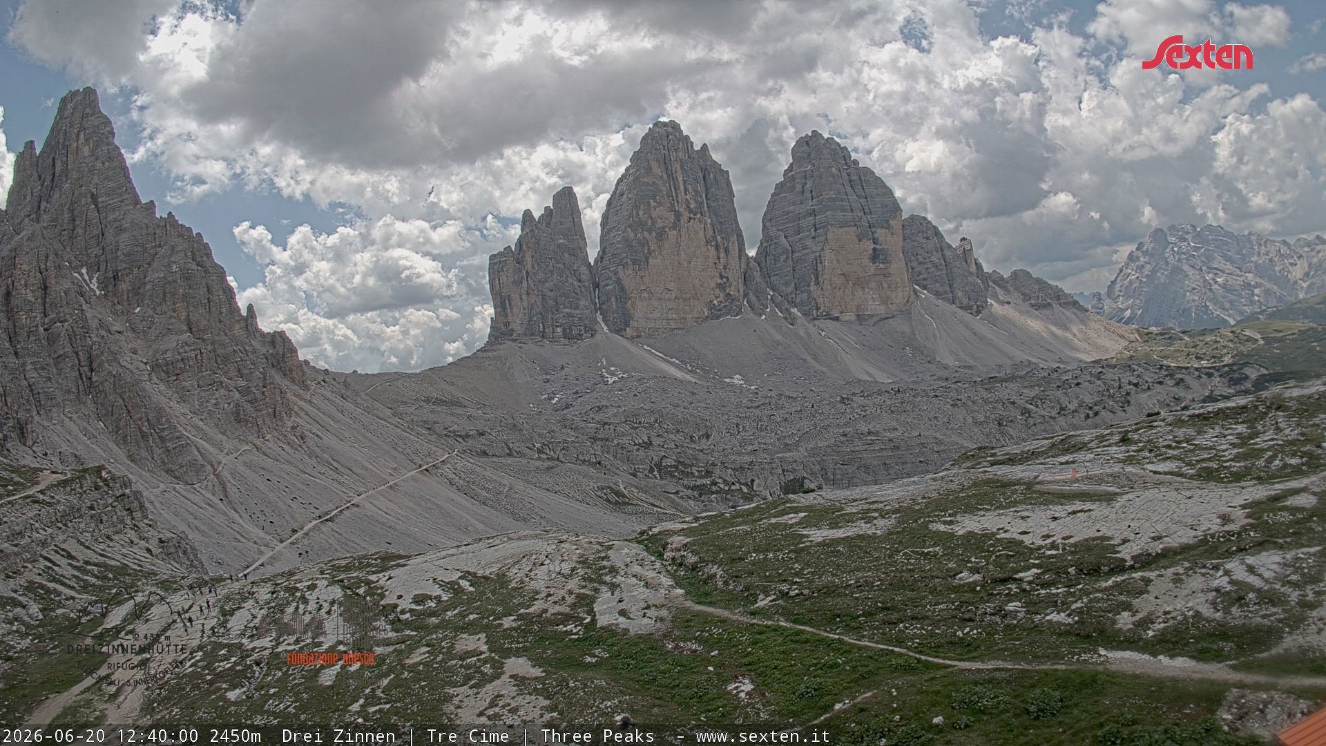 Archiv Foto Webcam Blick auf die 3 Zinnen von der Dreizinnenhütte