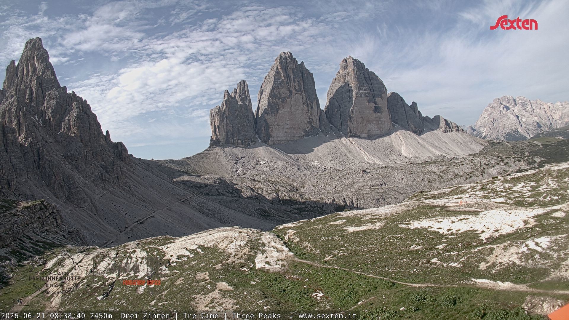 Archiv Foto Webcam Blick auf die 3 Zinnen von der Dreizinnenhütte