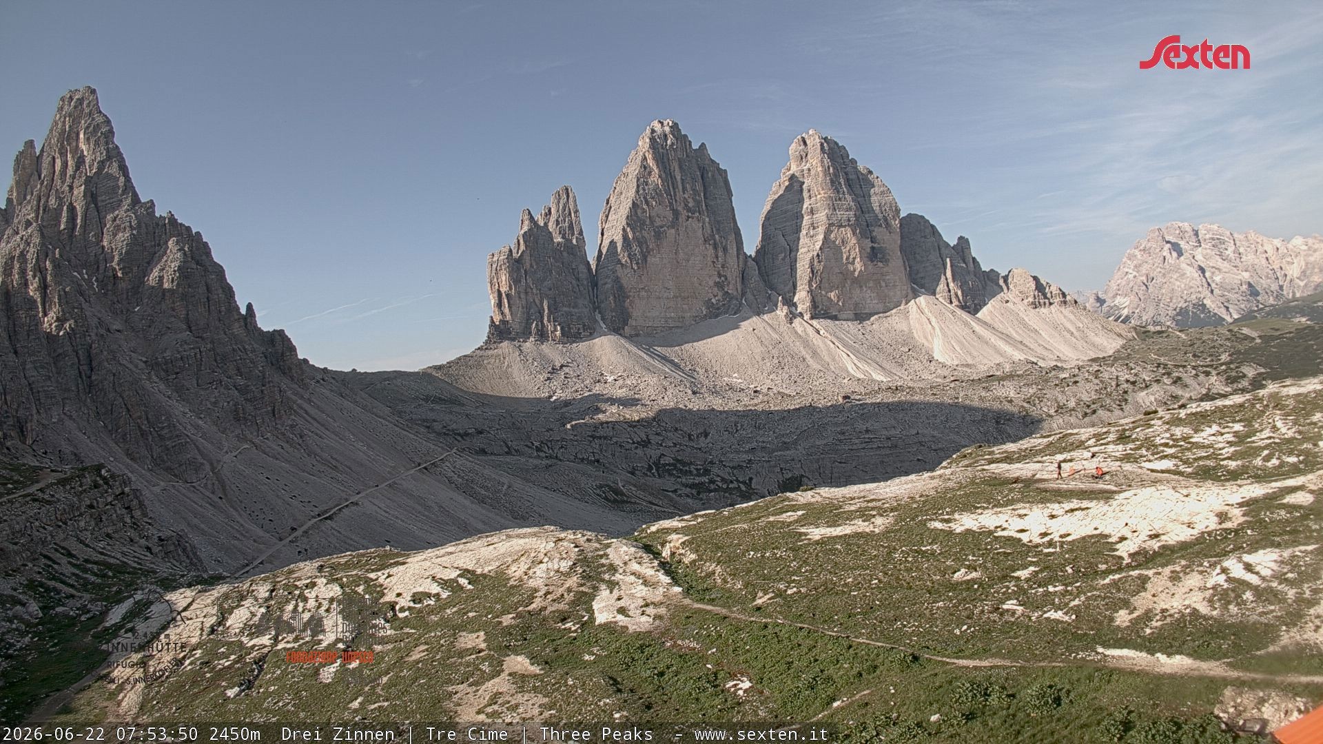 Archiv Foto Webcam Blick auf die 3 Zinnen von der Dreizinnenhütte