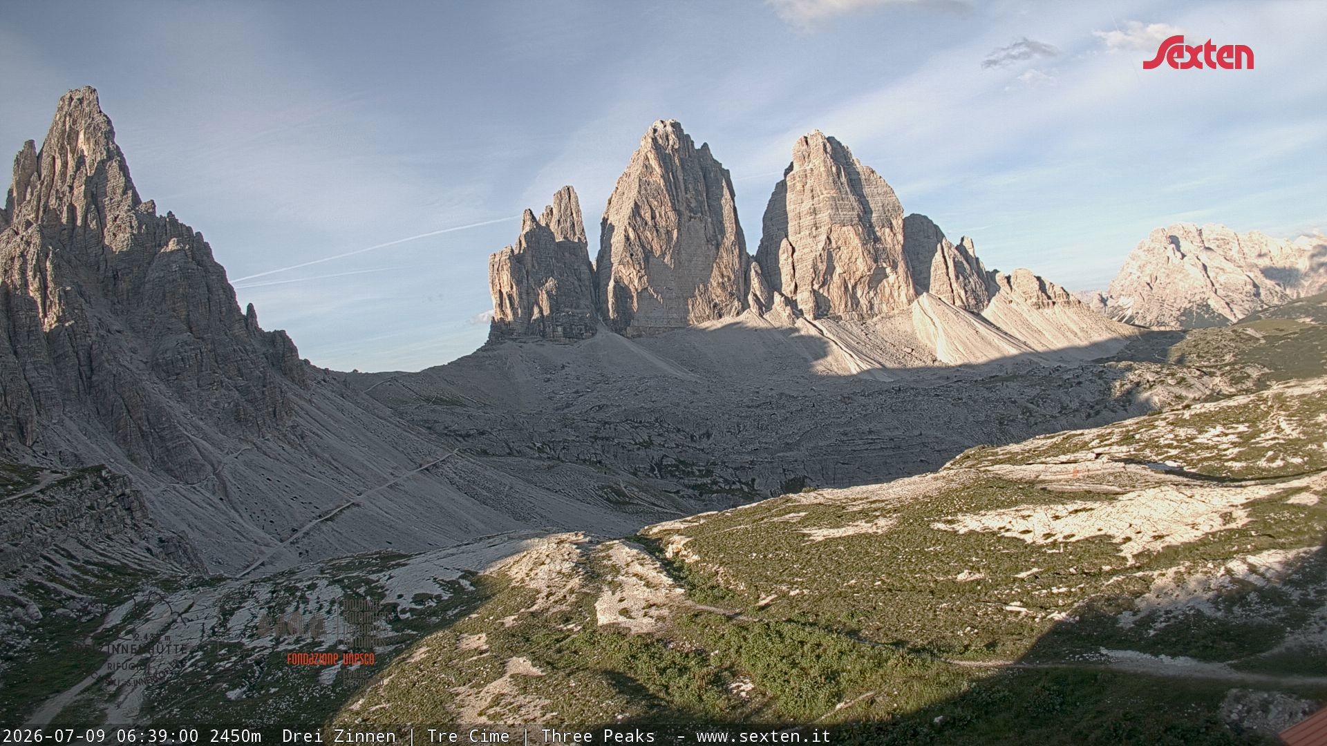 Archiv Foto Webcam Blick auf die 3 Zinnen von der Dreizinnenhütte