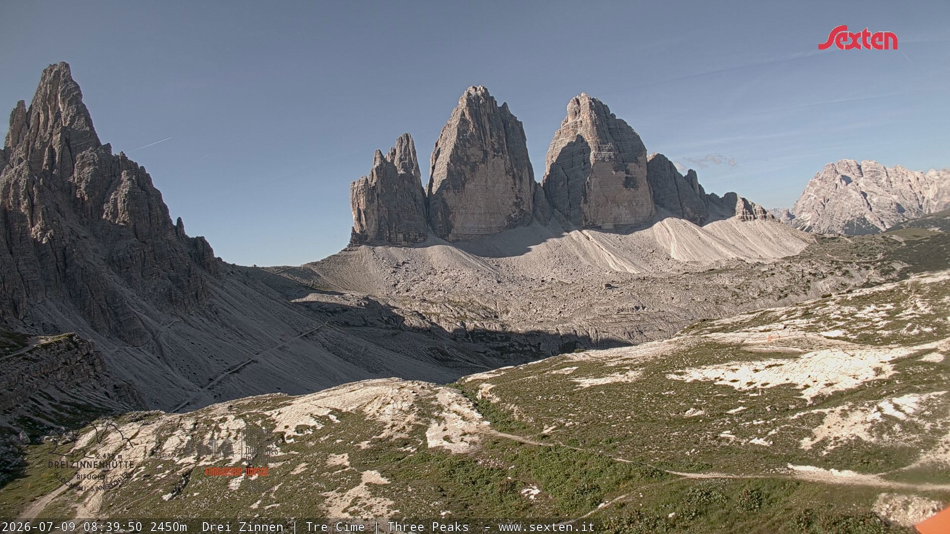 Archiv Foto Webcam Blick auf die 3 Zinnen von der Dreizinnenhütte