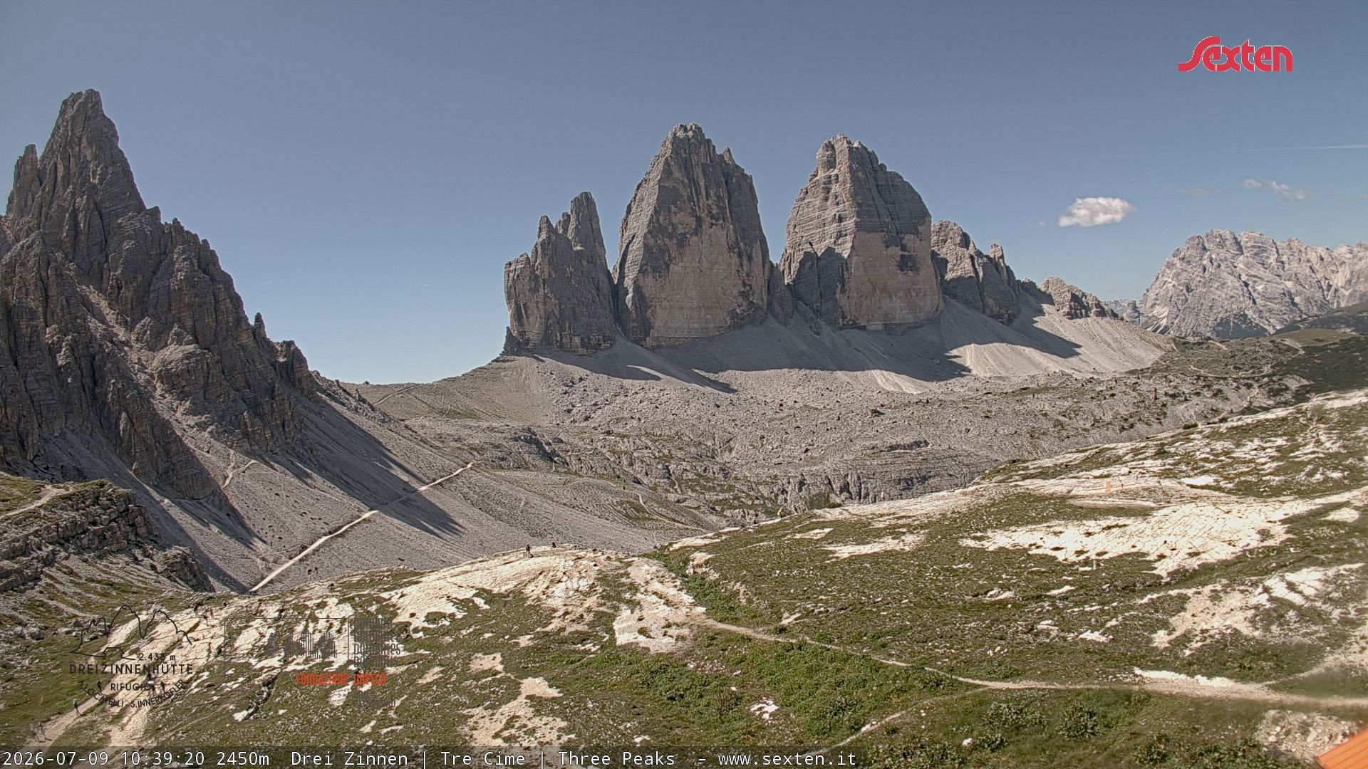Archiv Foto Webcam Blick auf die 3 Zinnen von der Dreizinnenhütte