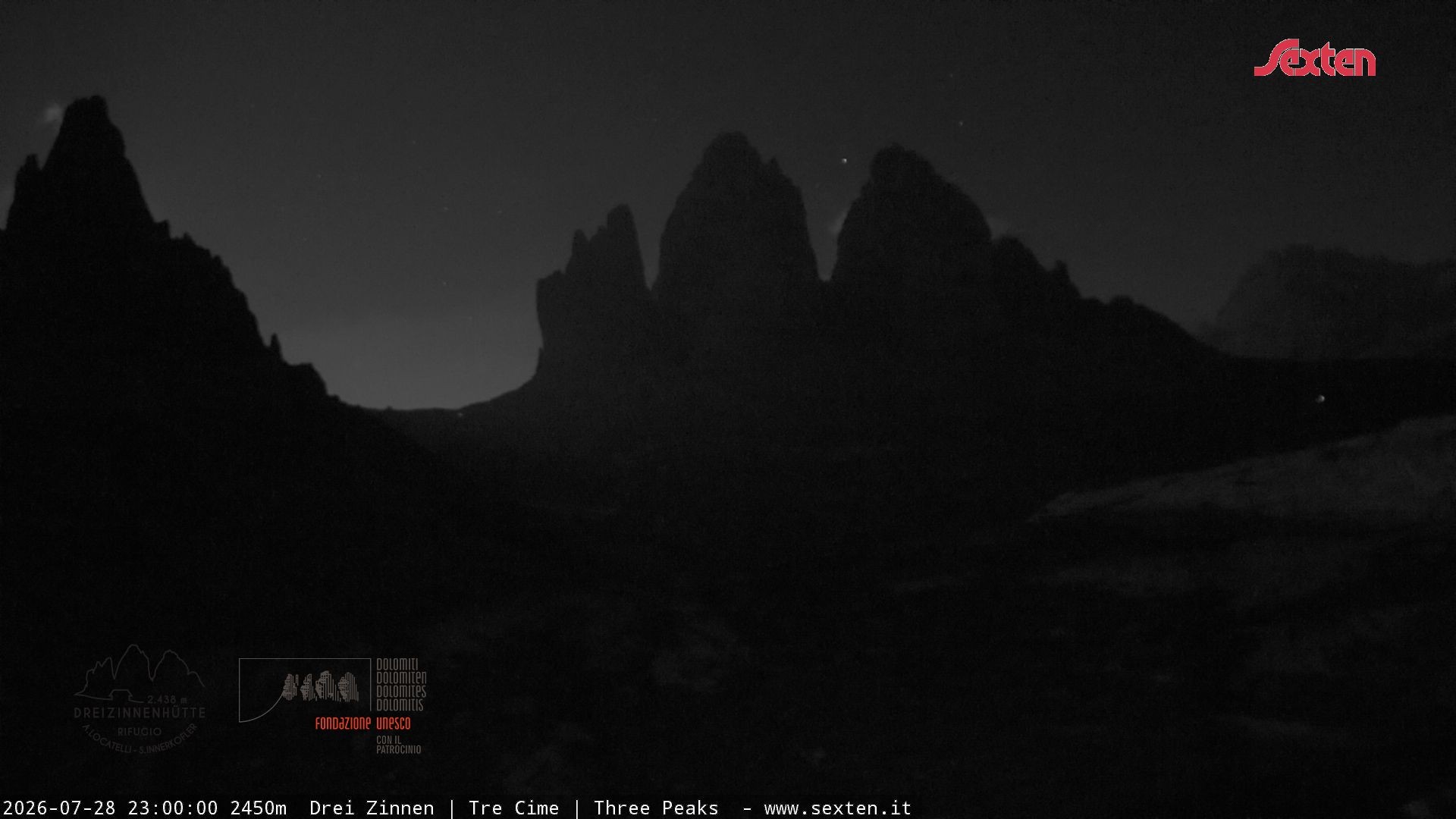 Archiv Foto Webcam Blick auf die 3 Zinnen von der Dreizinnenhütte
