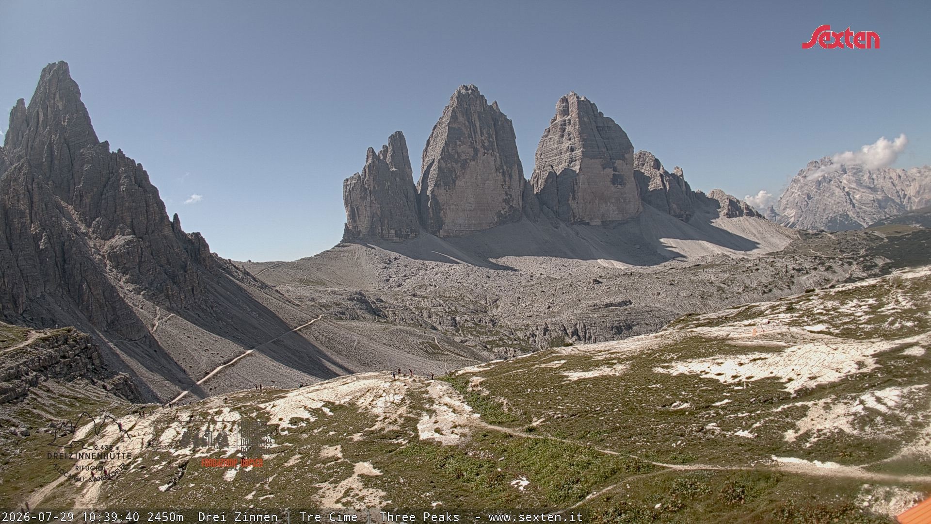 Archiv Foto Webcam Blick auf die 3 Zinnen von der Dreizinnenhütte