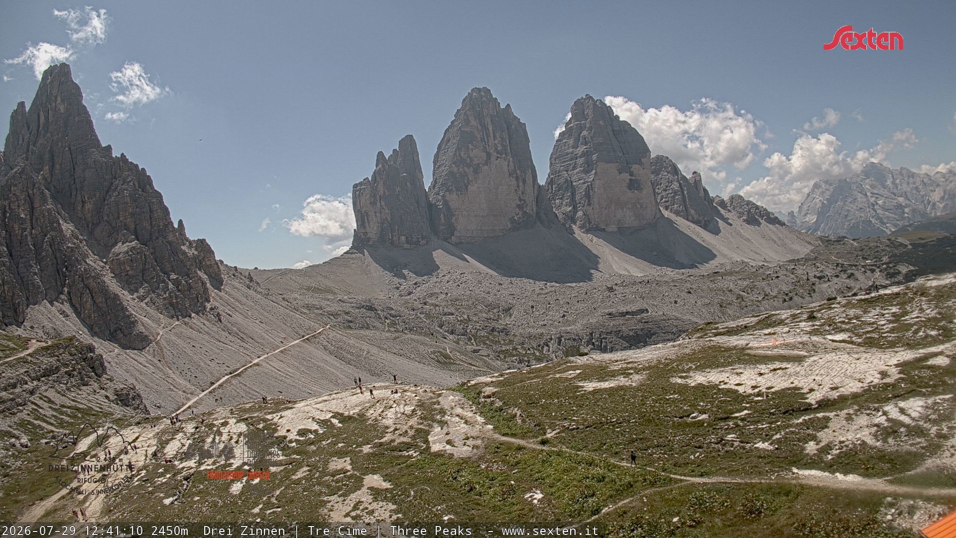 Archiv Foto Webcam Blick auf die 3 Zinnen von der Dreizinnenhütte