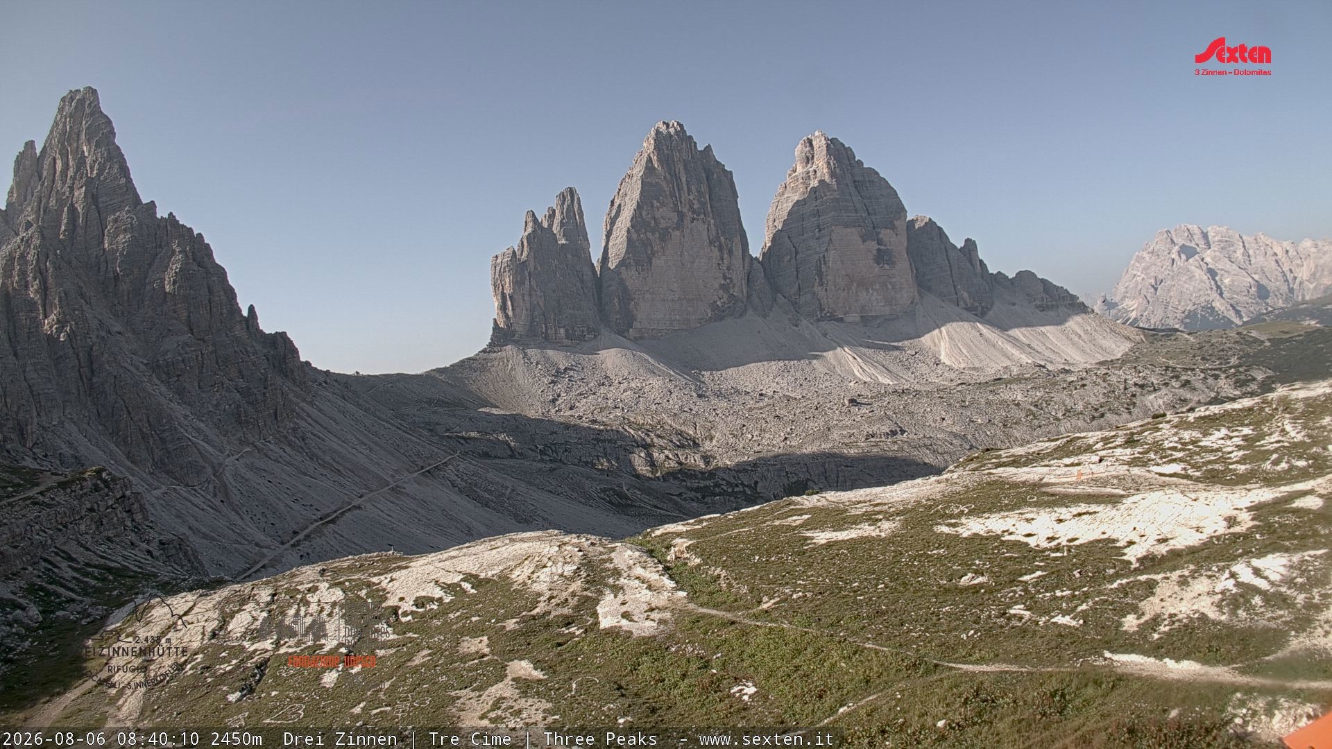Archiv Foto Webcam Blick auf die 3 Zinnen von der Dreizinnenhütte