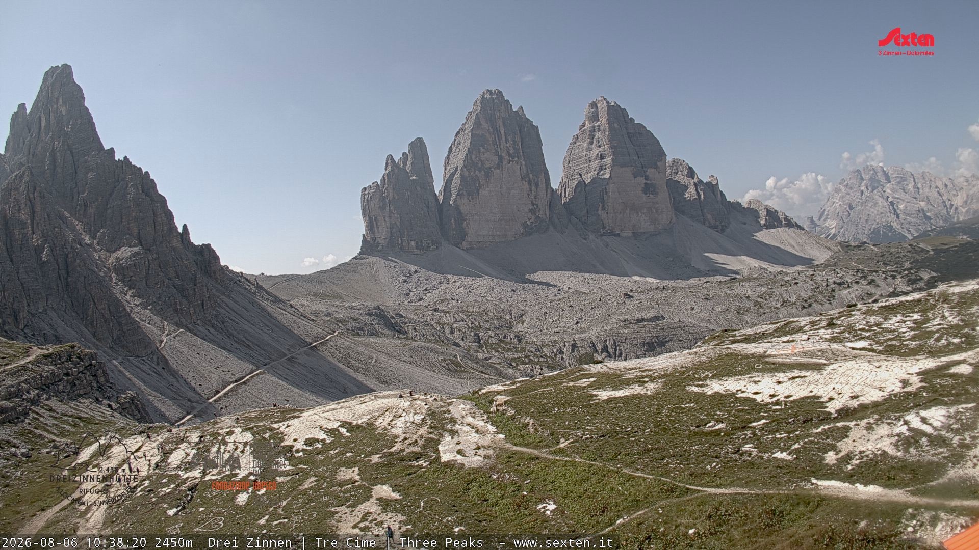 Archiv Foto Webcam Blick auf die 3 Zinnen von der Dreizinnenhütte
