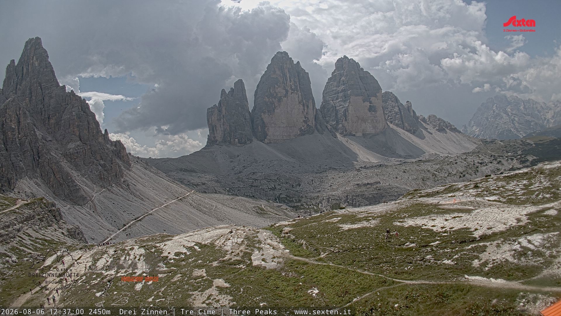 Archiv Foto Webcam Blick auf die 3 Zinnen von der Dreizinnenhütte