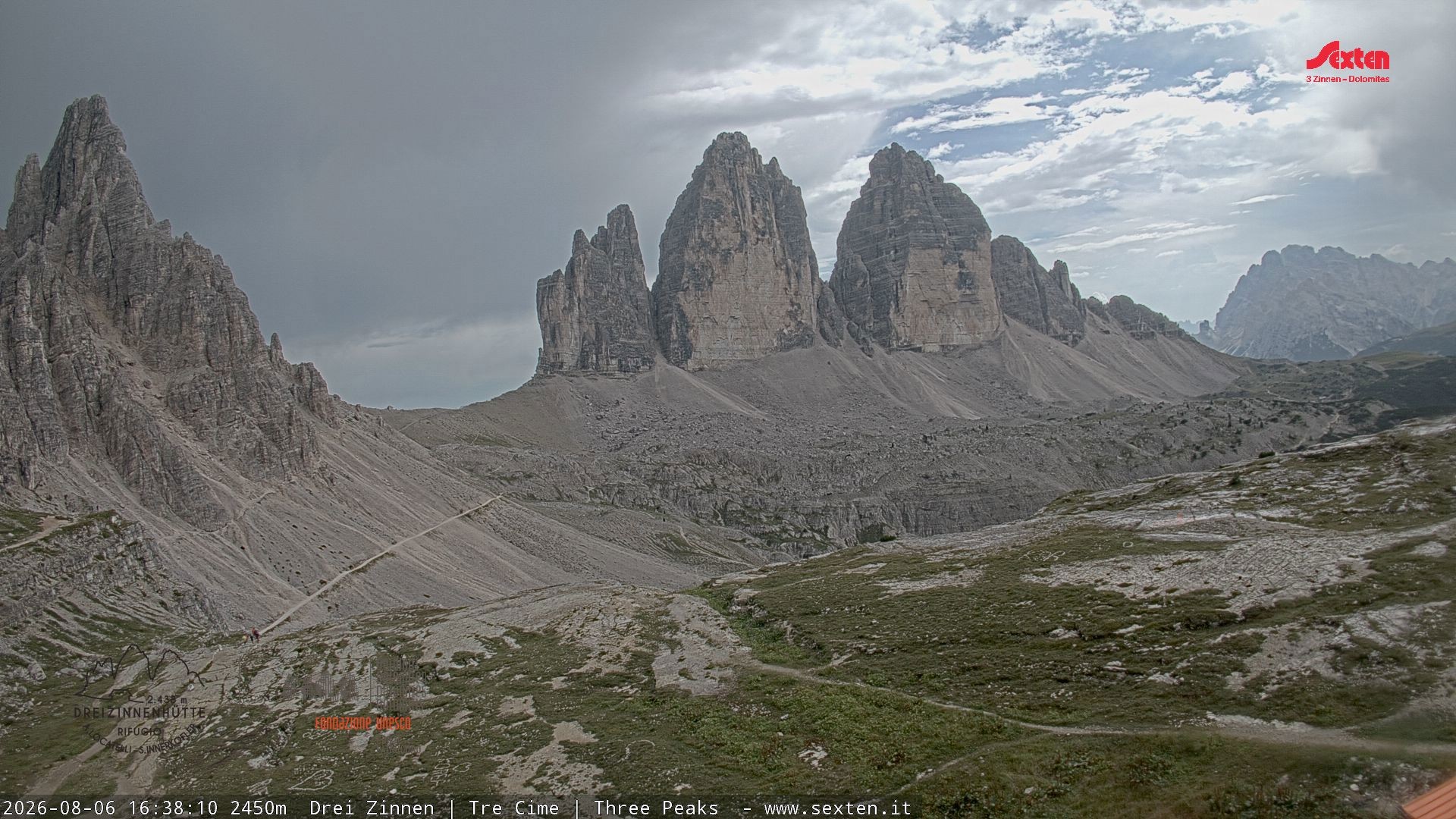 Archiv Foto Webcam Blick auf die 3 Zinnen von der Dreizinnenhütte