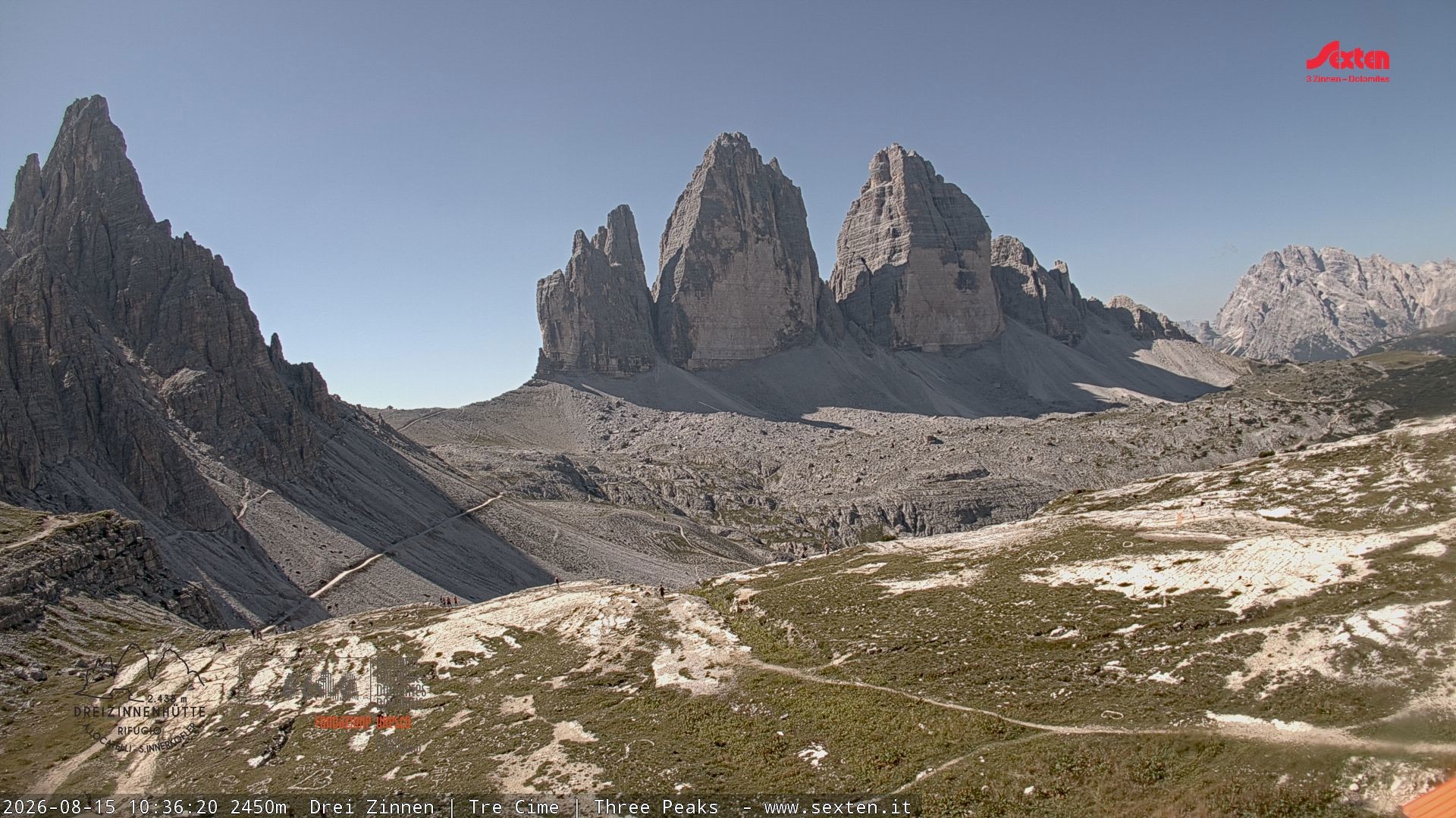 Archiv Foto Webcam Blick auf die 3 Zinnen von der Dreizinnenhütte