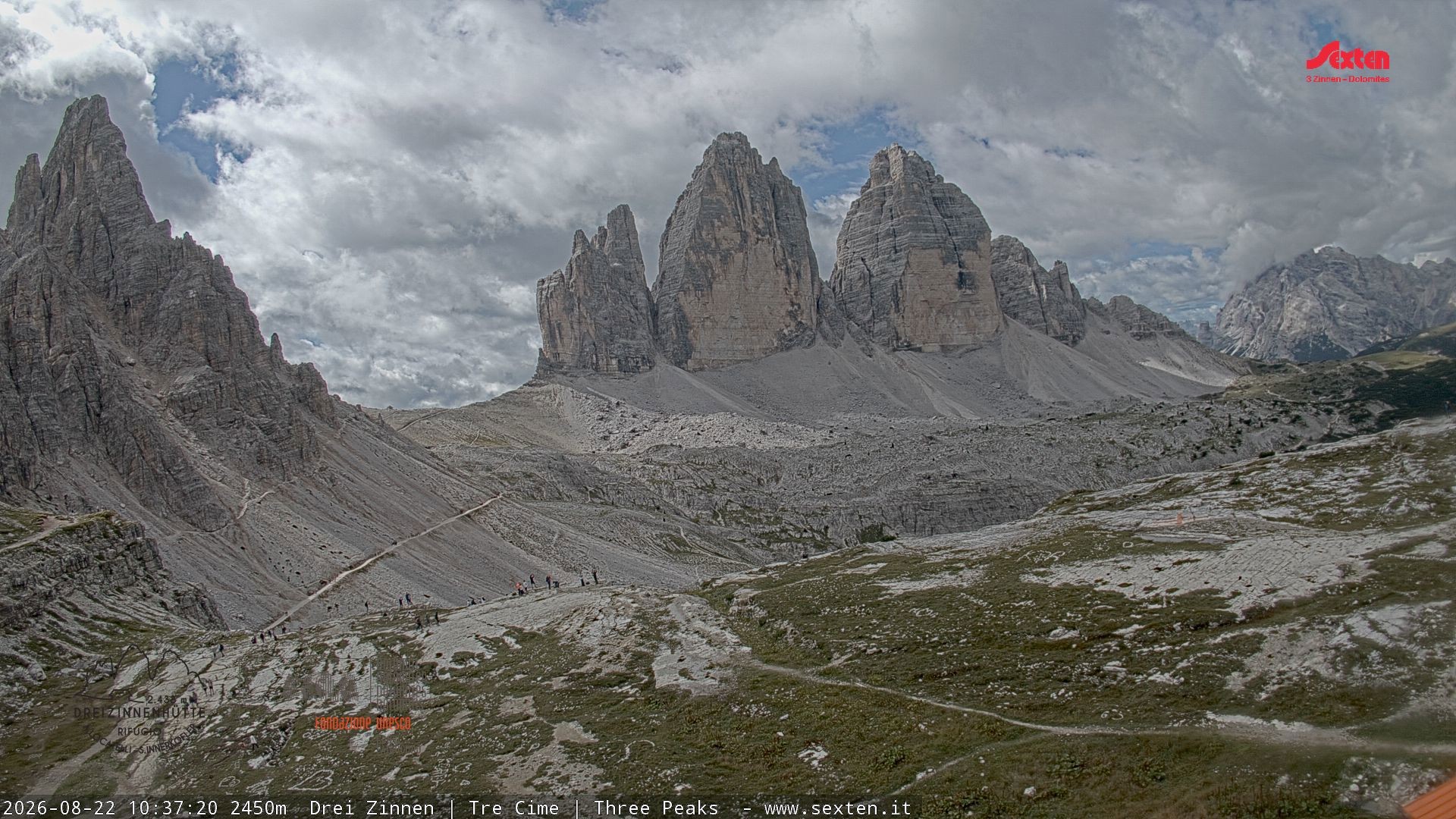 Archiv Foto Webcam Blick auf die 3 Zinnen von der Dreizinnenhütte