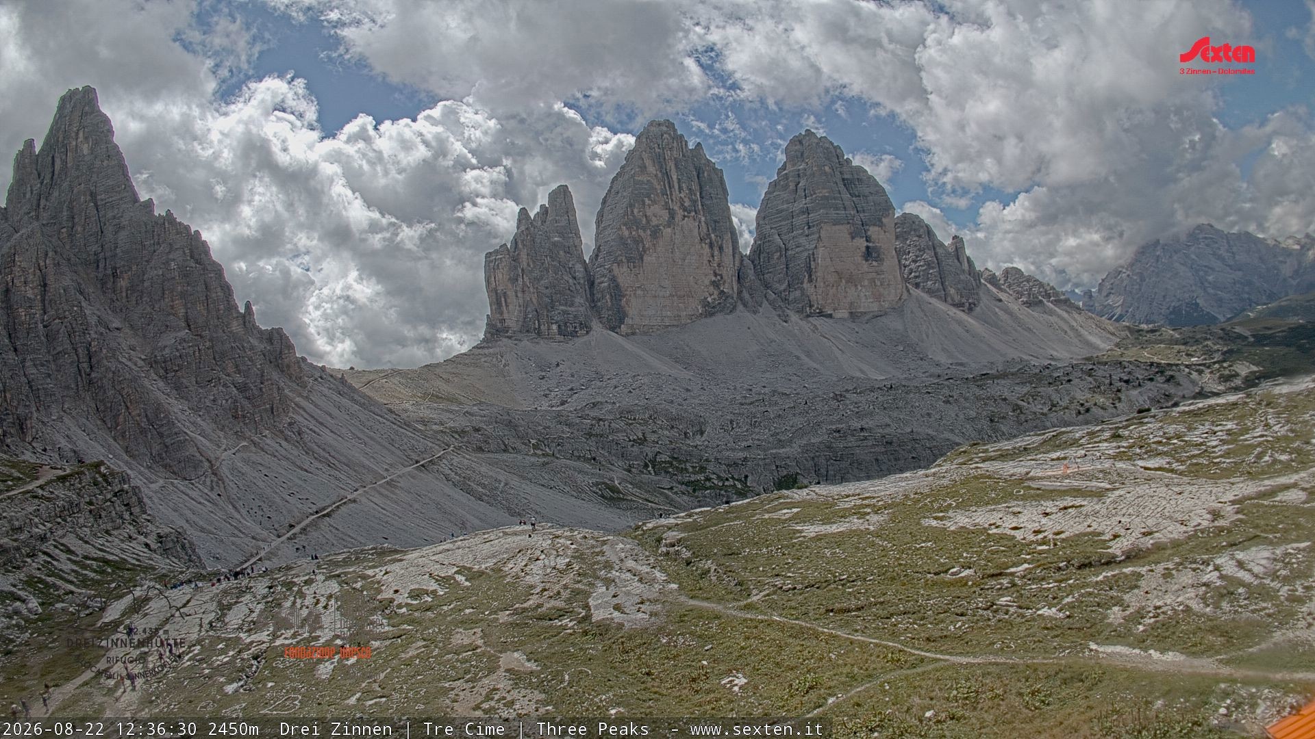 Archiv Foto Webcam Blick auf die 3 Zinnen von der Dreizinnenhütte