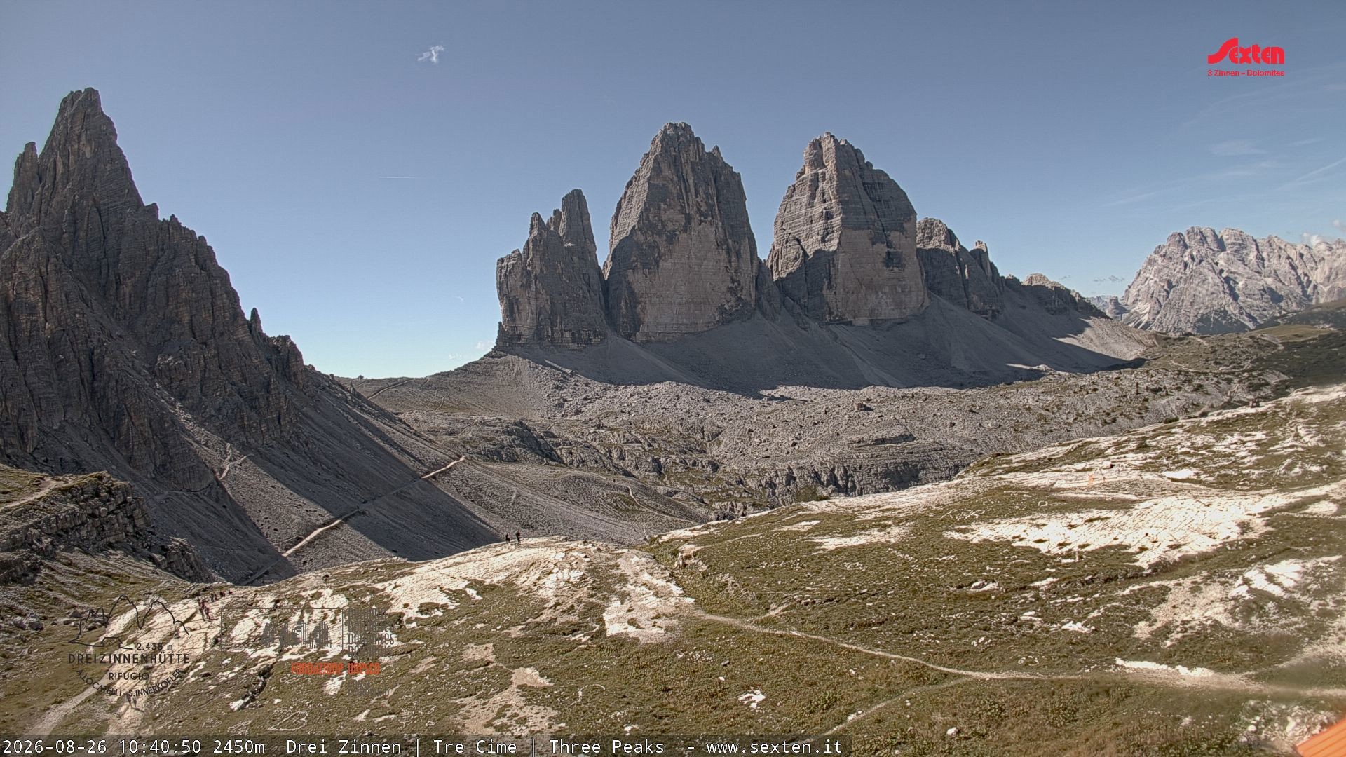 Archiv Foto Webcam Blick auf die 3 Zinnen von der Dreizinnenhütte