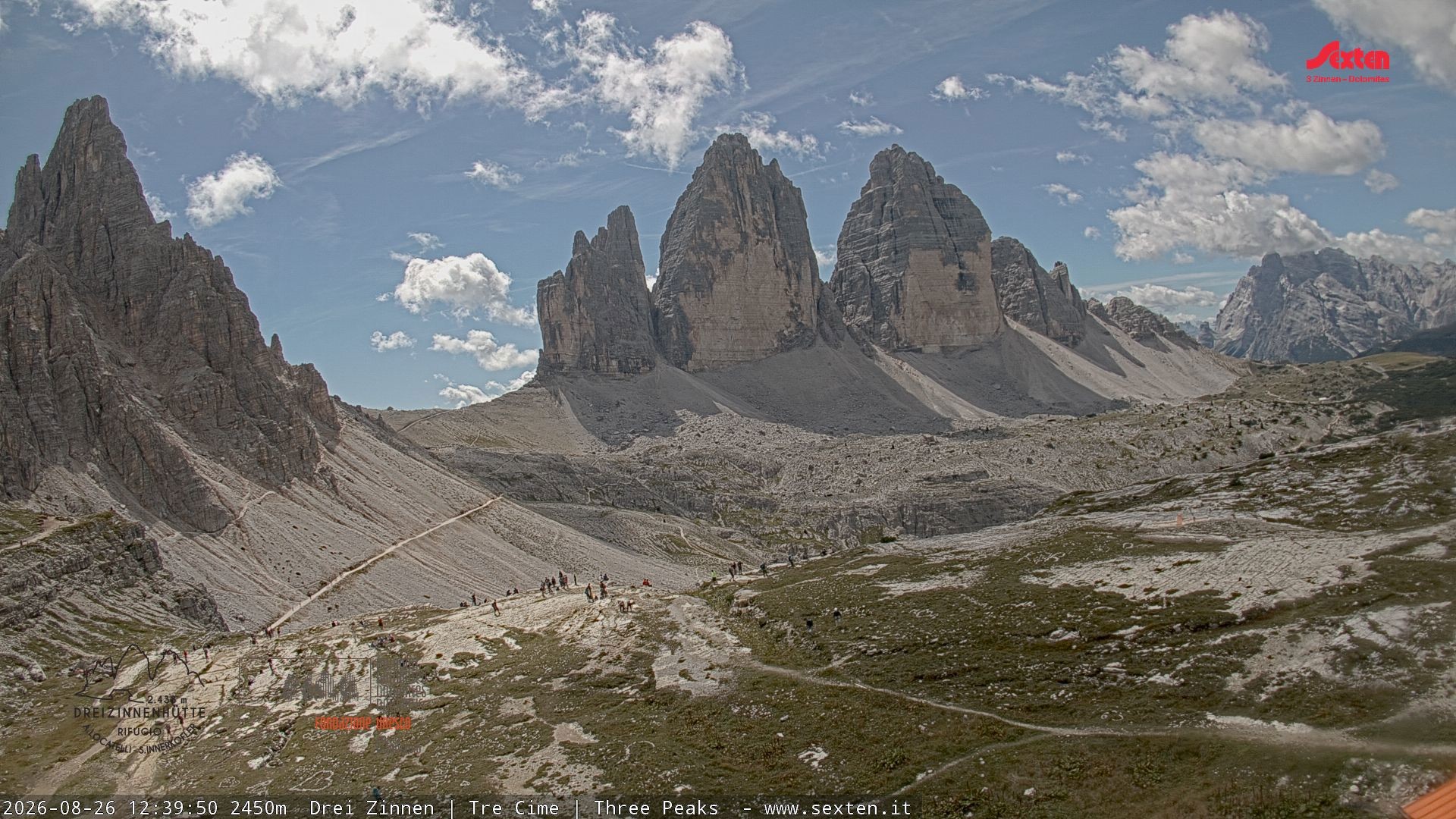 Archiv Foto Webcam Blick auf die 3 Zinnen von der Dreizinnenhütte