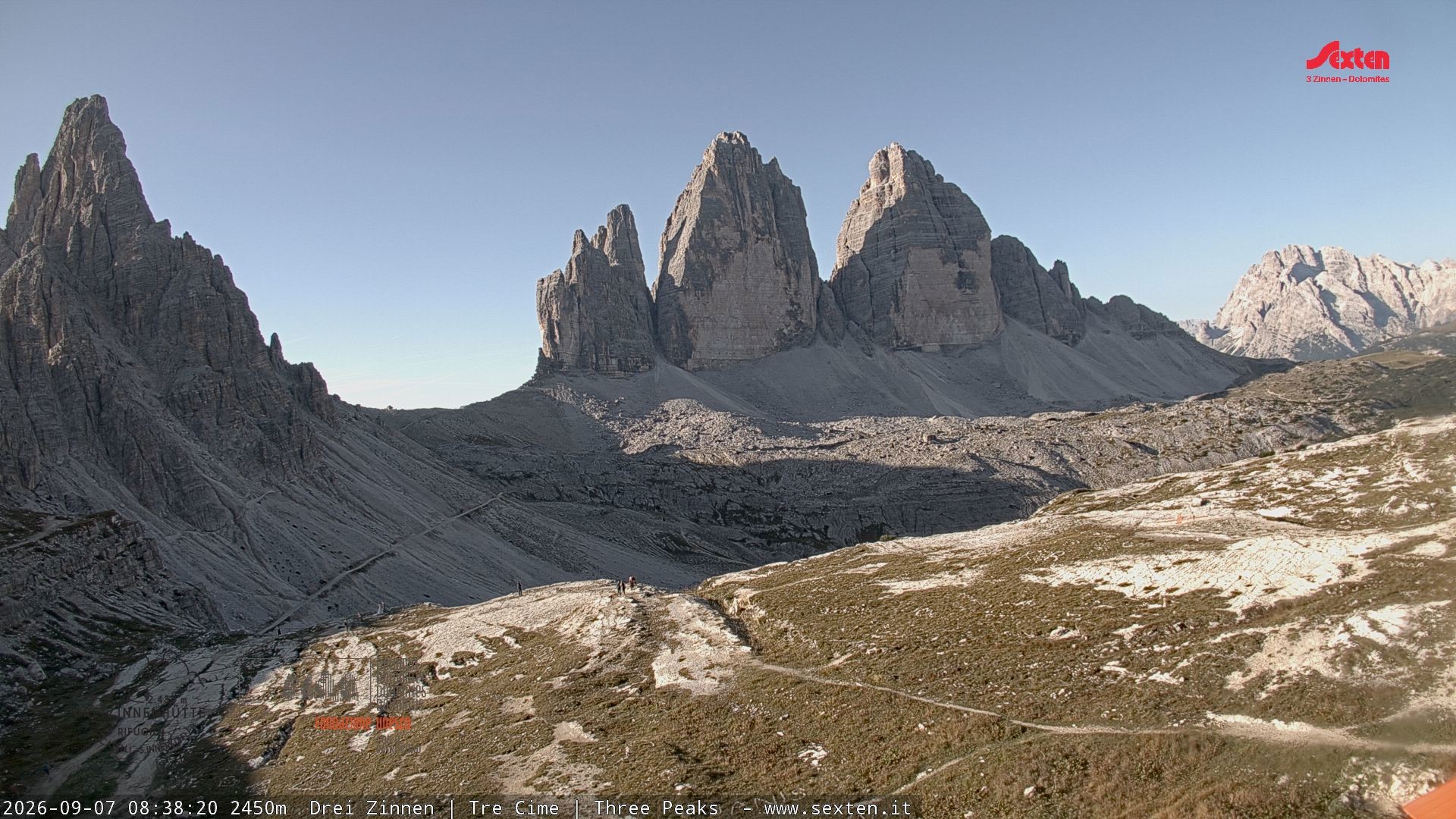 Archiv Foto Webcam Blick auf die 3 Zinnen von der Dreizinnenhütte