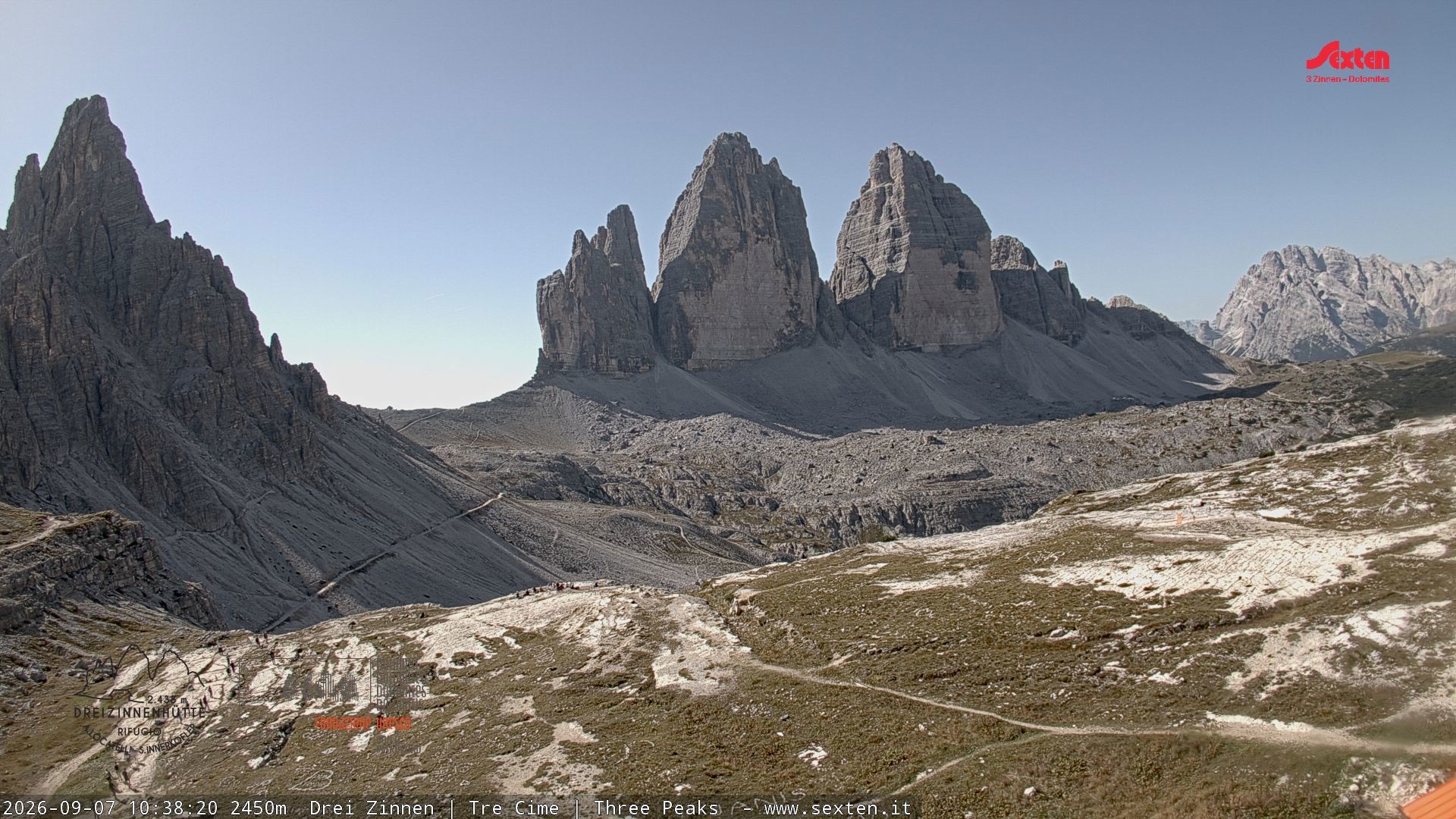 Archiv Foto Webcam Blick auf die 3 Zinnen von der Dreizinnenhütte