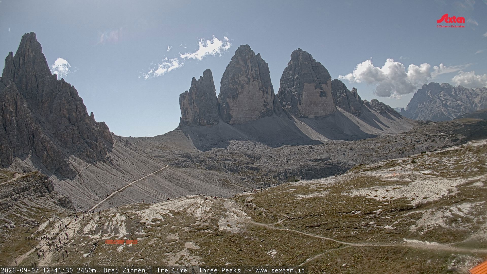 Archiv Foto Webcam Blick auf die 3 Zinnen von der Dreizinnenhütte